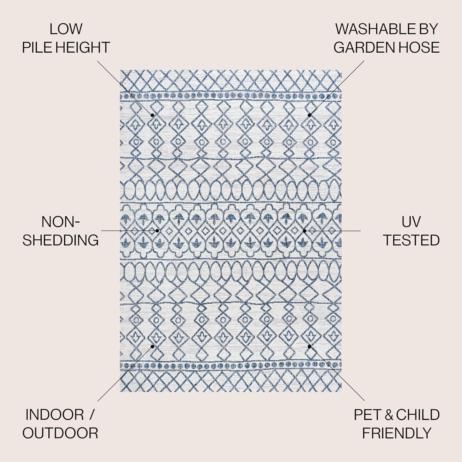 image:imageJONATHAN Y Tribal Bohemian Indoor Outdoor Area Rug 3X5 BlackIvory Kafel for Backyard Patio Porch EasyCleaning High Traffic PetFriendly NonShedding SMB130F3IvoryBlue
