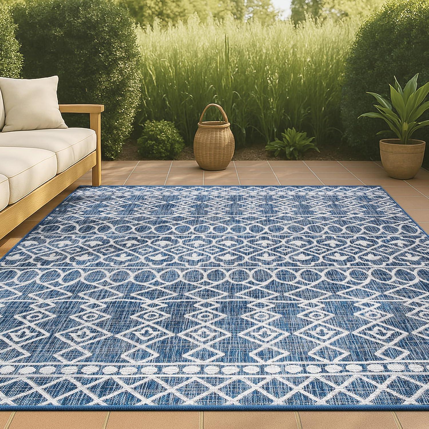 image:imageJONATHAN Y Tribal Bohemian Indoor Outdoor Area Rug 3X5 BlackIvory Kafel for Backyard Patio Porch EasyCleaning High Traffic PetFriendly NonShedding SMB130F3BlueIvory