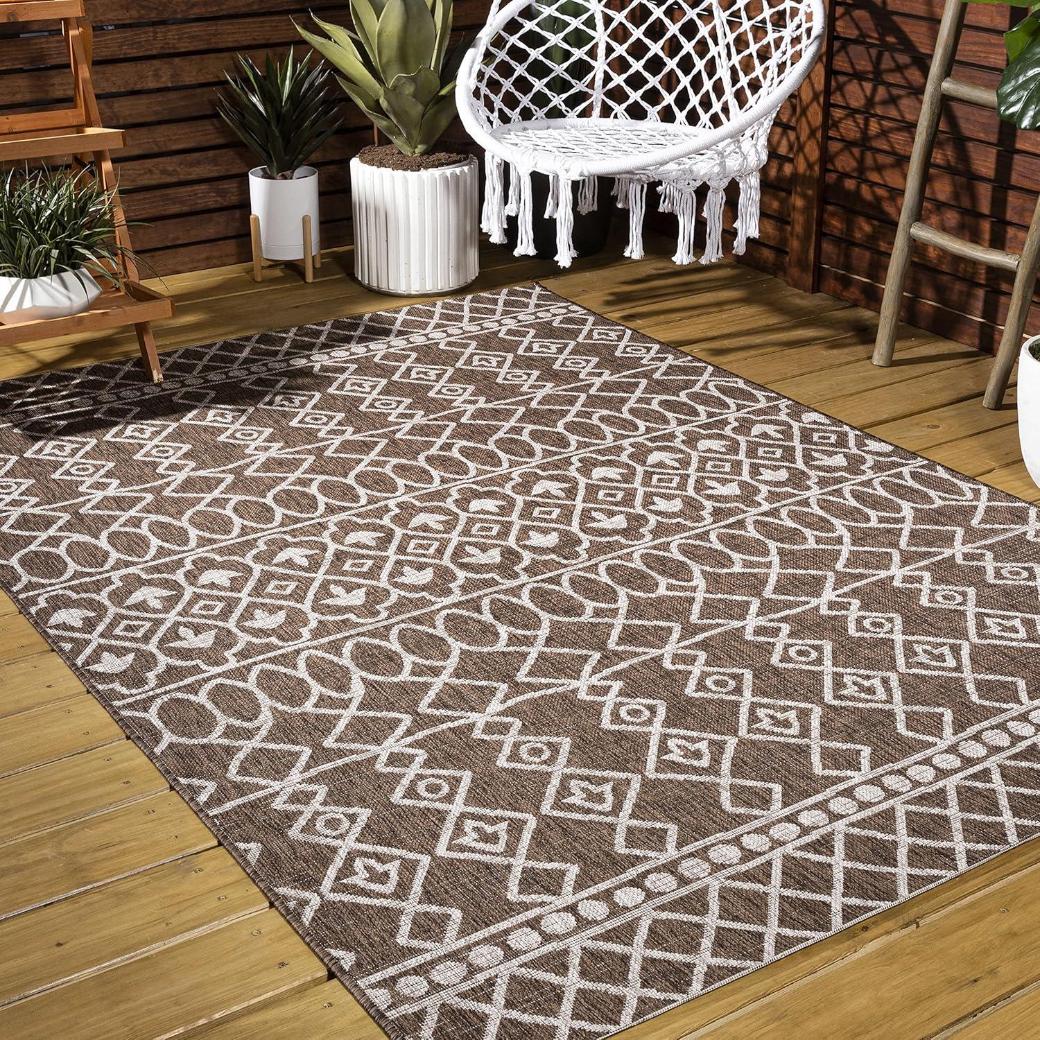 image:imageJONATHAN Y Tribal Bohemian Indoor Outdoor Area Rug 3X5 BlackIvory Kafel for Backyard Patio Porch EasyCleaning High Traffic PetFriendly NonShedding SMB130F3BrownBeige