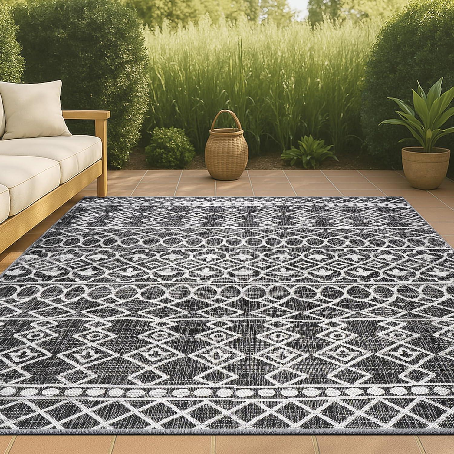 image:imageJONATHAN Y Tribal Bohemian Indoor Outdoor Area Rug 3X5 BlackIvory Kafel for Backyard Patio Porch EasyCleaning High Traffic PetFriendly NonShedding SMB130F3BlackIvory