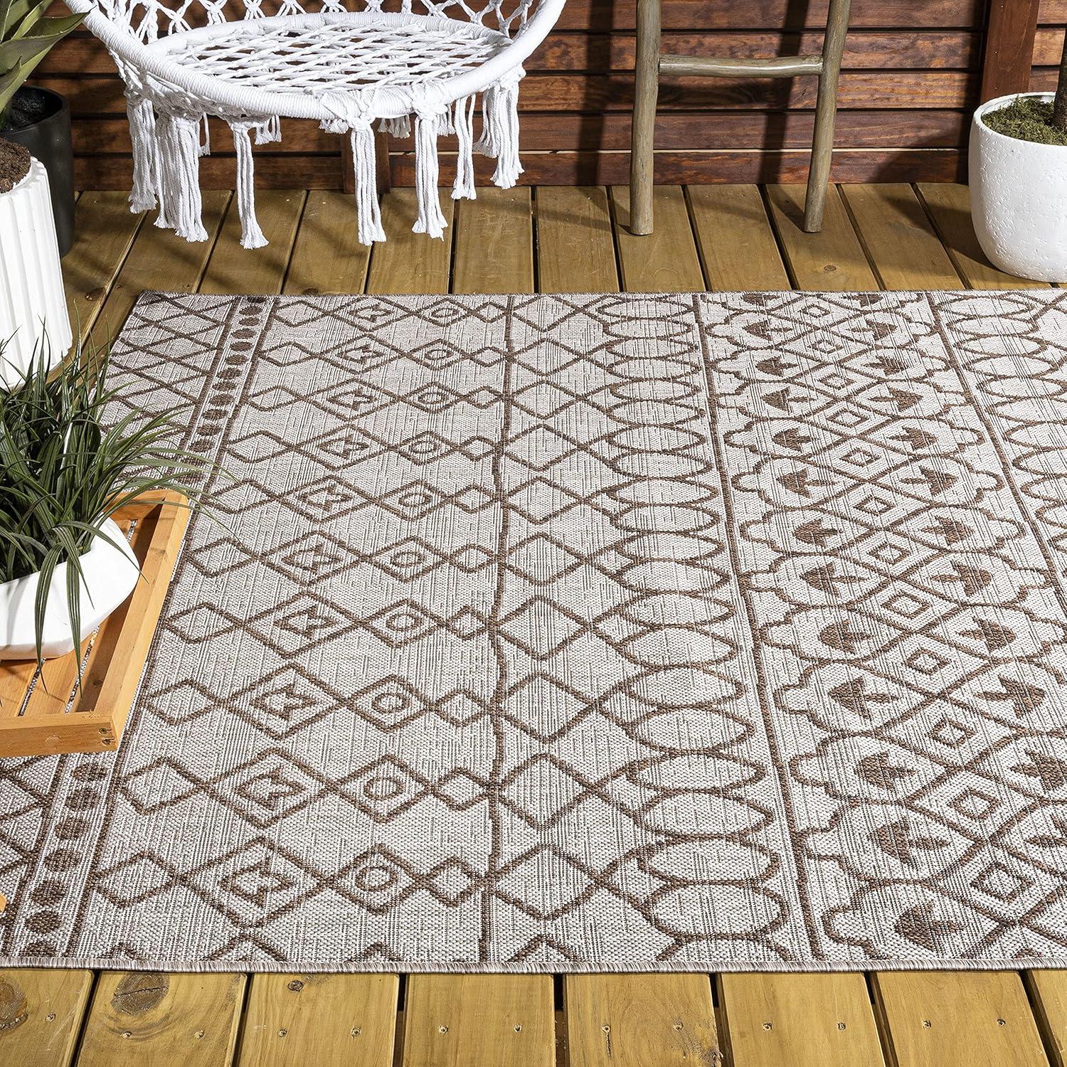 image:imageJONATHAN Y Tribal Bohemian Indoor Outdoor Area Rug 3X5 BlackIvory Kafel for Backyard Patio Porch EasyCleaning High Traffic PetFriendly NonShedding SMB130F3BeigeBrown