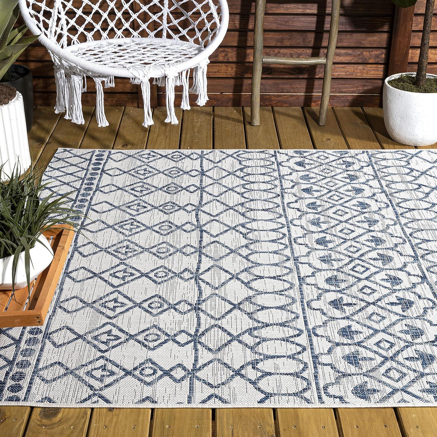 image:imageJONATHAN Y Tribal Bohemian Indoor Outdoor Area Rug 3X5 BlackIvory Kafel for Backyard Patio Porch EasyCleaning High Traffic PetFriendly NonShedding SMB130F3IvoryBlue