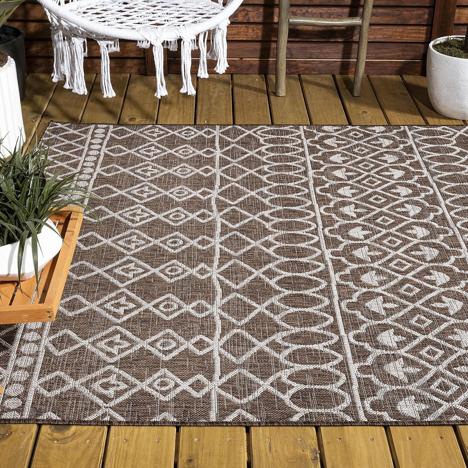image:imageJONATHAN Y Tribal Bohemian Indoor Outdoor Area Rug 3X5 BlackIvory Kafel for Backyard Patio Porch EasyCleaning High Traffic PetFriendly NonShedding SMB130F3BrownBeige
