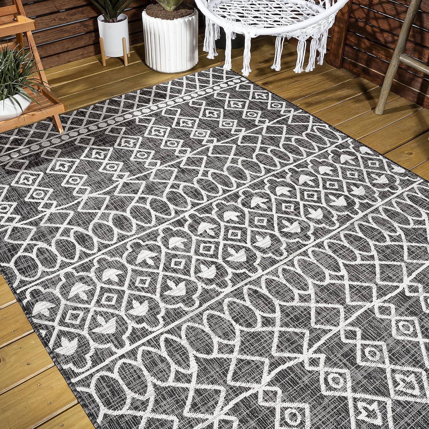 image:imageJONATHAN Y Tribal Bohemian Indoor Outdoor Area Rug 3X5 BlackIvory Kafel for Backyard Patio Porch EasyCleaning High Traffic PetFriendly NonShedding SMB130F3BlackIvory
