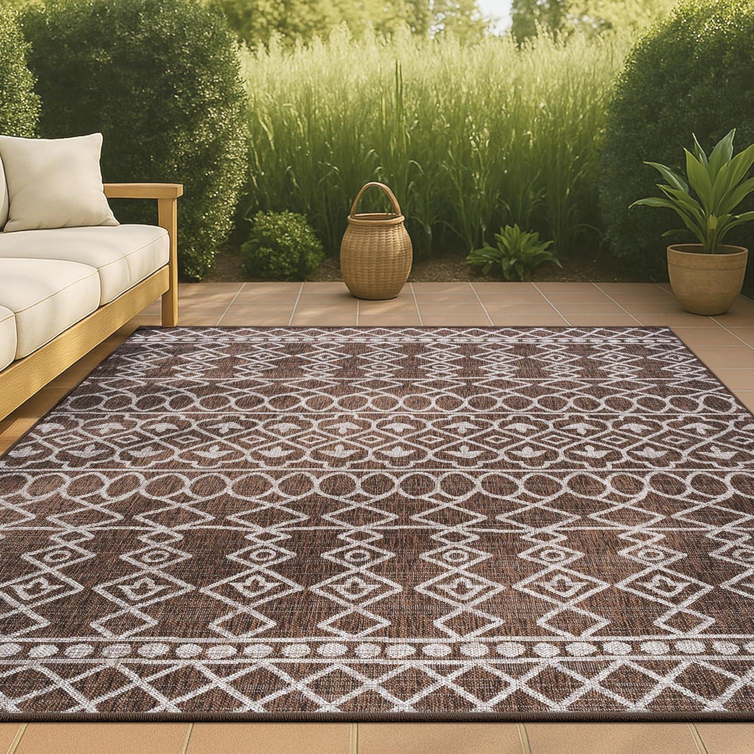 image:imageJONATHAN Y Tribal Bohemian Indoor Outdoor Area Rug 3X5 BlackIvory Kafel for Backyard Patio Porch EasyCleaning High Traffic PetFriendly NonShedding SMB130F3BrownBeige