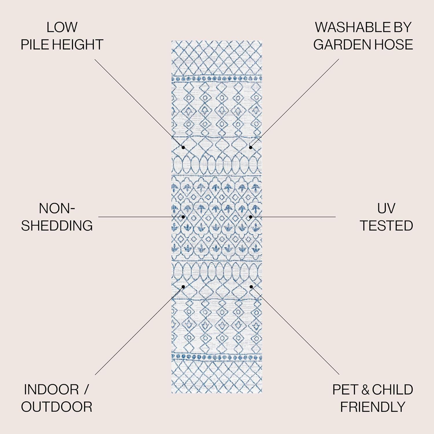 image:imageJONATHAN Y Tribal Bohemian Indoor Outdoor Area Rug 3X5 BlackIvory Kafel for Backyard Patio Porch EasyCleaning High Traffic PetFriendly NonShedding SMB130F3IvoryBlue