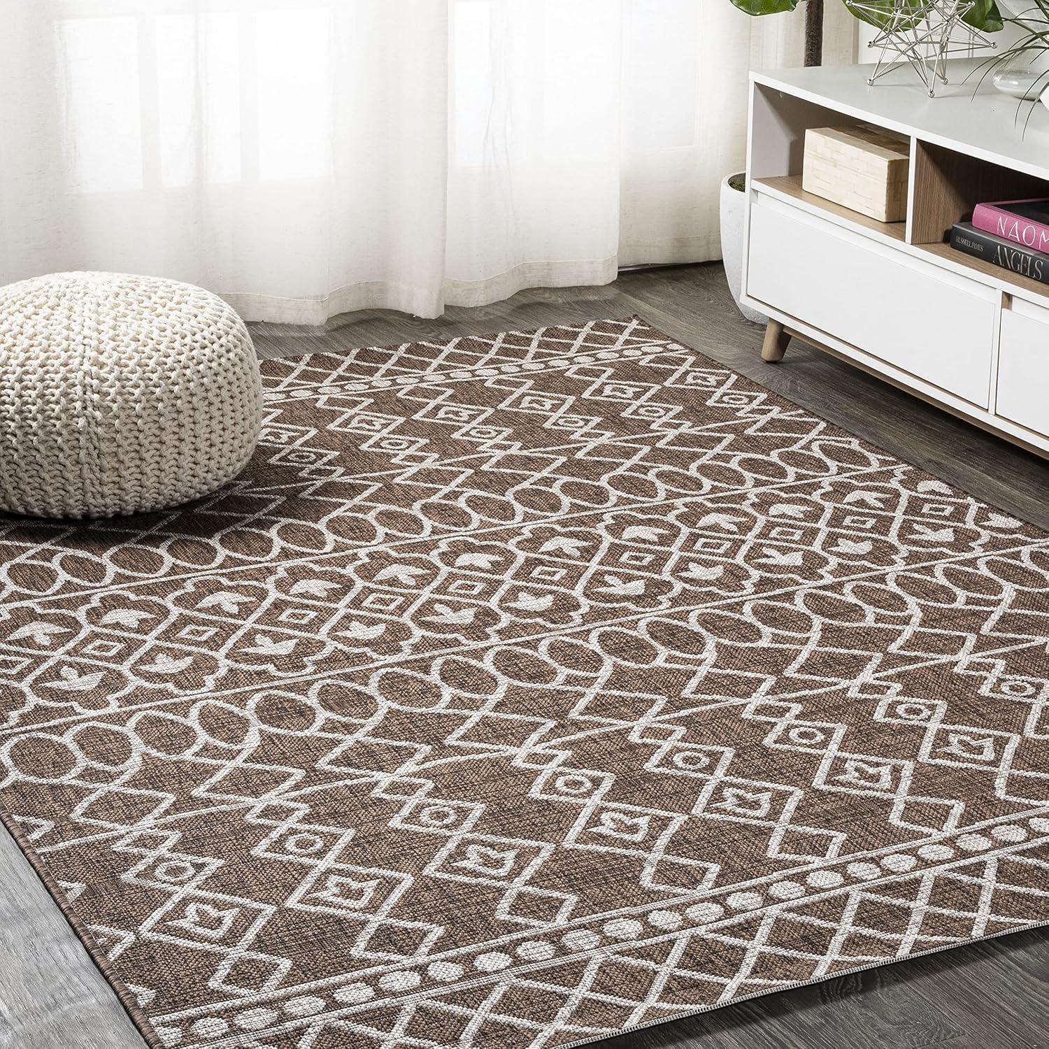 image:imageJONATHAN Y Tribal Bohemian Indoor Outdoor Area Rug 3X5 BlackIvory Kafel for Backyard Patio Porch EasyCleaning High Traffic PetFriendly NonShedding SMB130F3BrownBeige