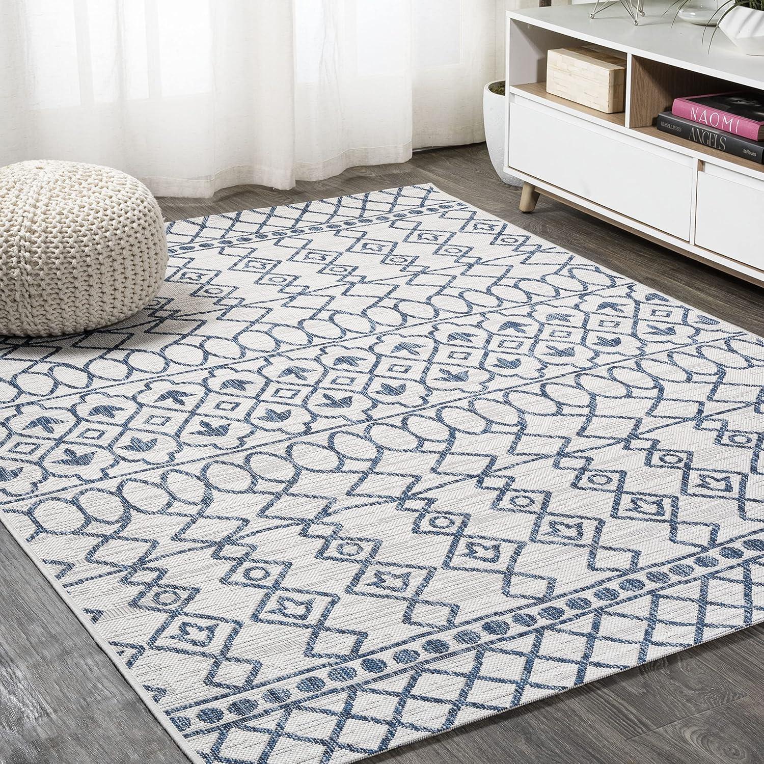 image:imageJONATHAN Y Tribal Bohemian Indoor Outdoor Area Rug 3X5 BlackIvory Kafel for Backyard Patio Porch EasyCleaning High Traffic PetFriendly NonShedding SMB130F3IvoryBlue