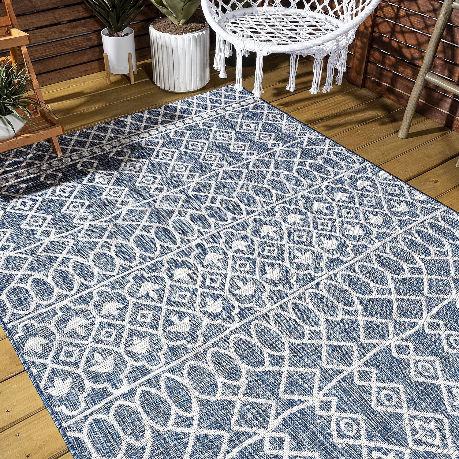 image:imageJONATHAN Y Tribal Bohemian Indoor Outdoor Area Rug 3X5 BlackIvory Kafel for Backyard Patio Porch EasyCleaning High Traffic PetFriendly NonShedding SMB130F3BlueIvory