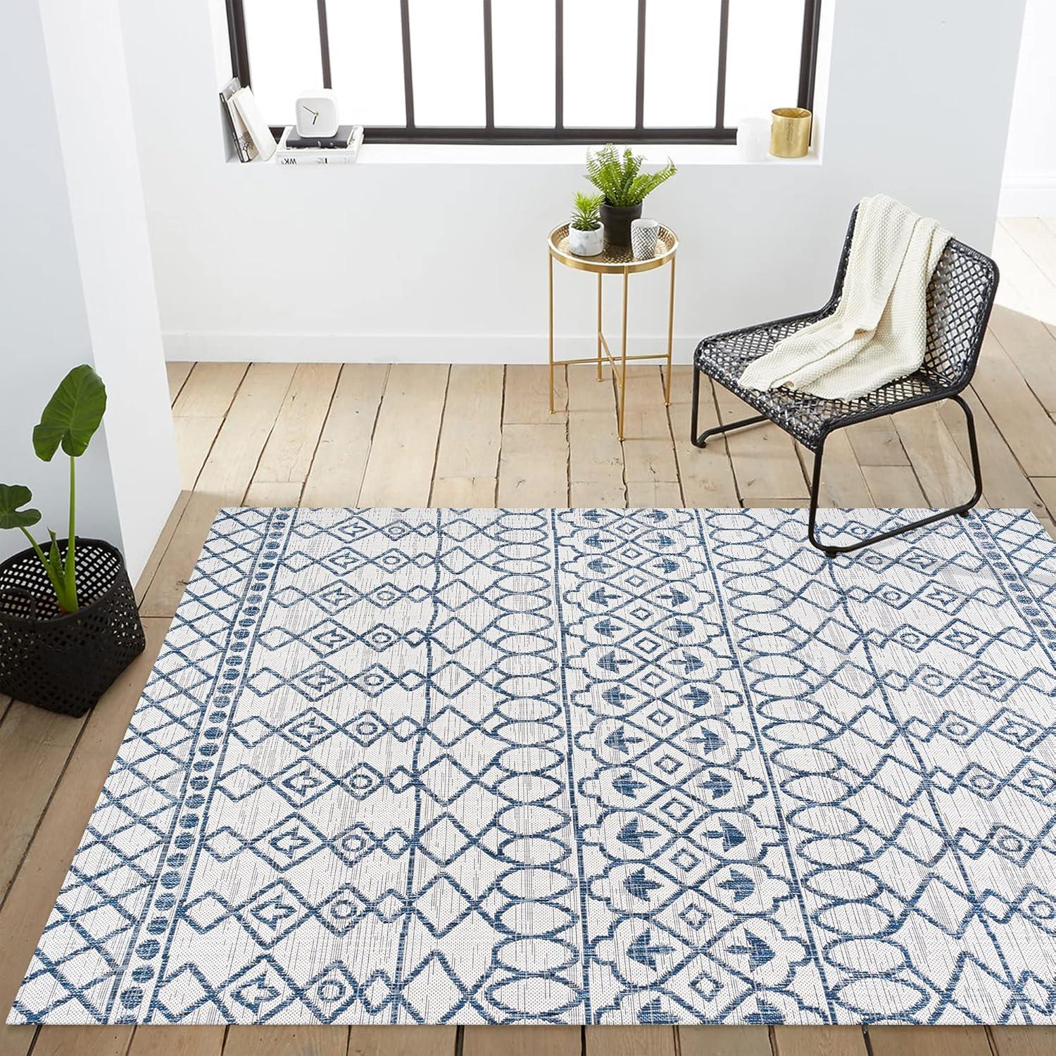 image:imageJONATHAN Y Tribal Bohemian Indoor Outdoor Area Rug 3X5 BlackIvory Kafel for Backyard Patio Porch EasyCleaning High Traffic PetFriendly NonShedding SMB130F3IvoryBlue