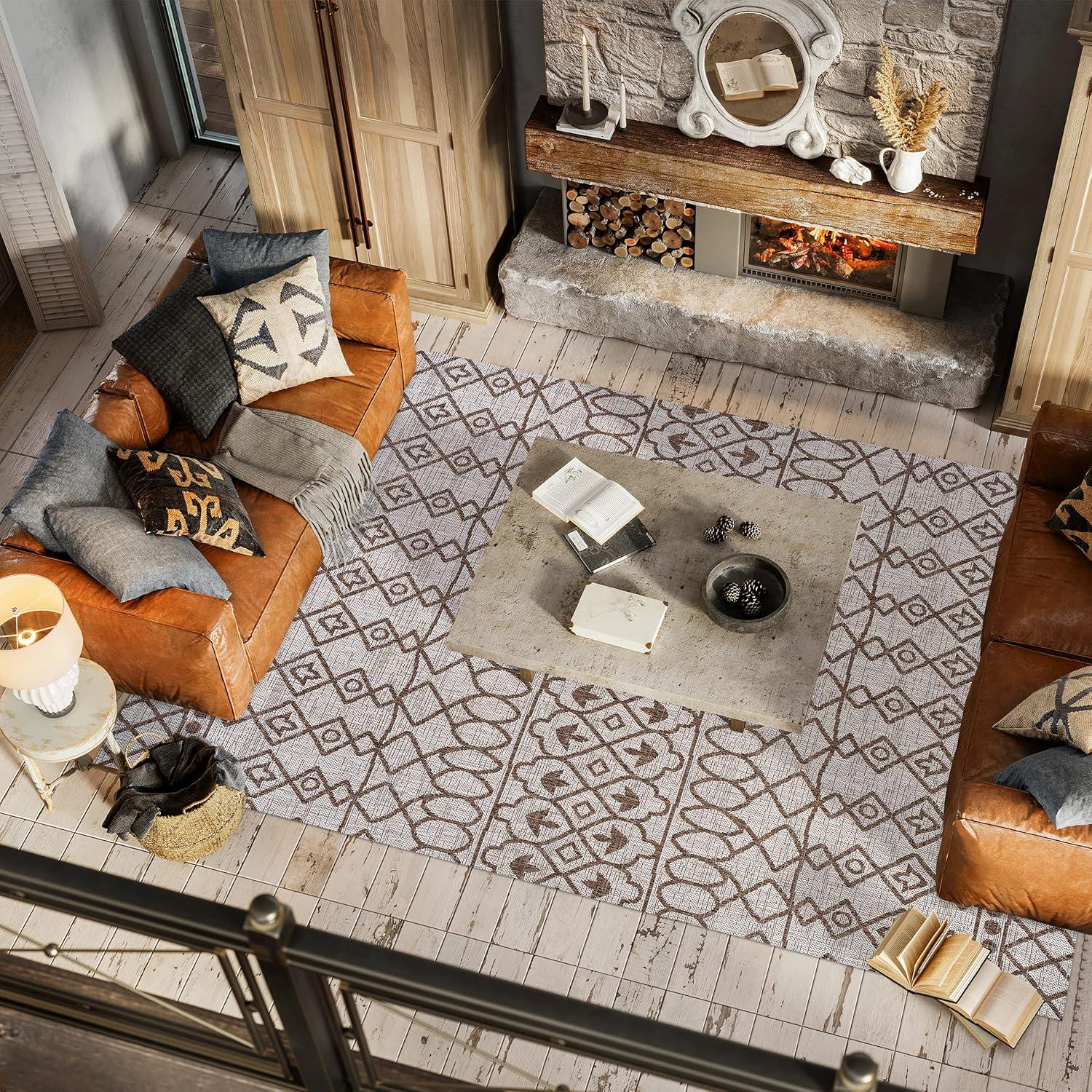 image:imageJONATHAN Y Tribal Bohemian Indoor Outdoor Area Rug 3X5 BlackIvory Kafel for Backyard Patio Porch EasyCleaning High Traffic PetFriendly NonShedding SMB130F3BeigeBrown
