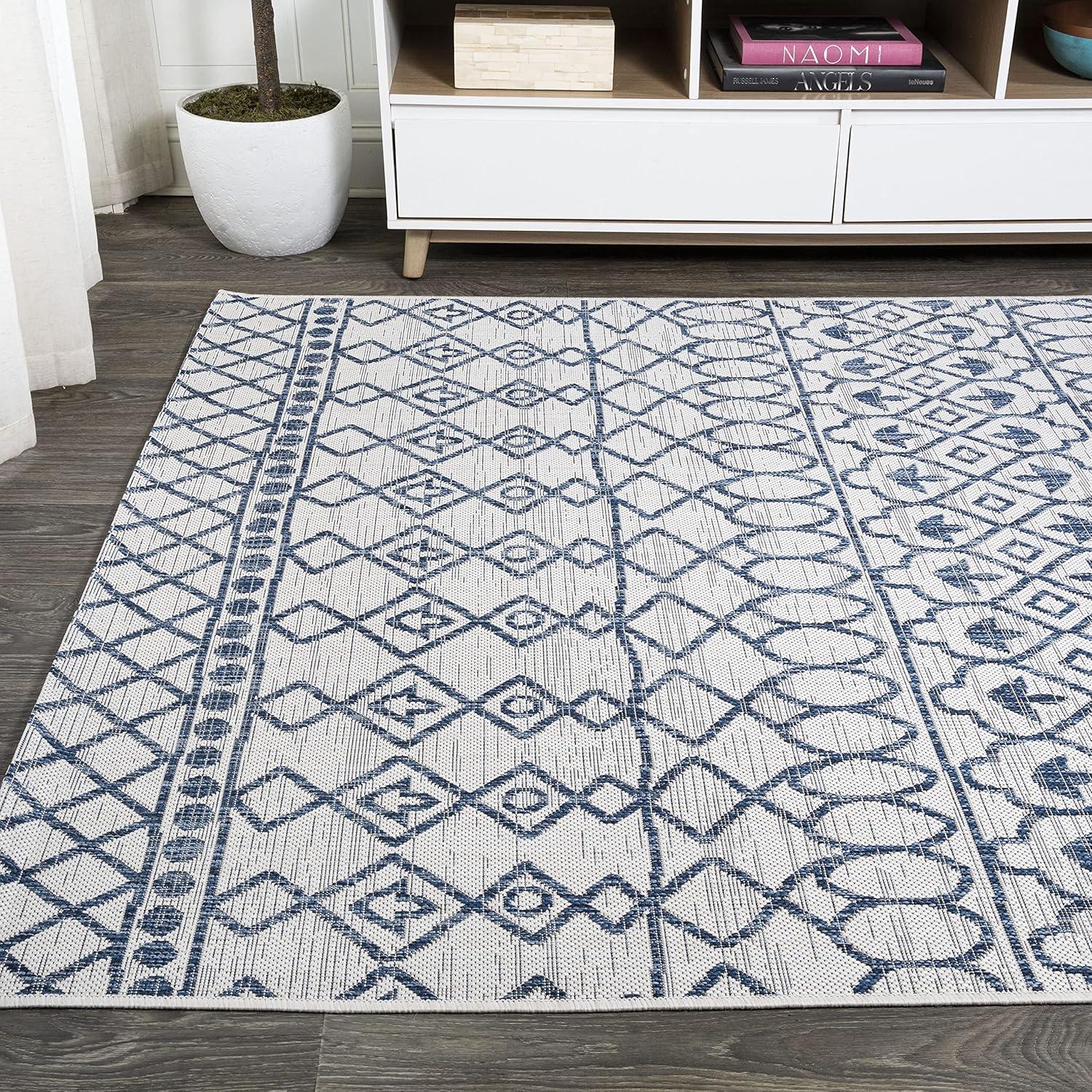 image:imageJONATHAN Y Tribal Bohemian Indoor Outdoor Area Rug 3X5 BlackIvory Kafel for Backyard Patio Porch EasyCleaning High Traffic PetFriendly NonShedding SMB130F3IvoryBlue