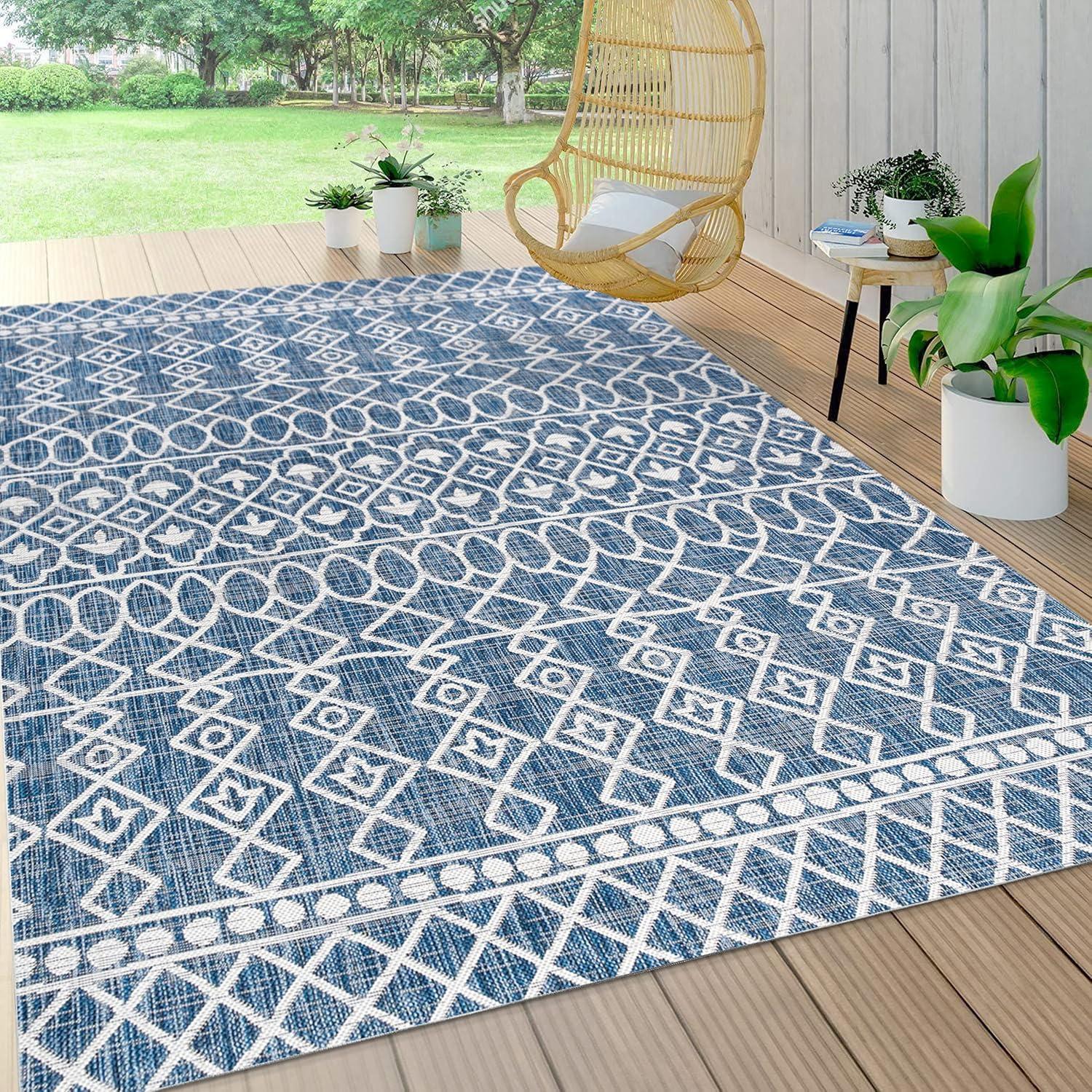 image:imageJONATHAN Y Tribal Bohemian Indoor Outdoor Area Rug 3X5 BlackIvory Kafel for Backyard Patio Porch EasyCleaning High Traffic PetFriendly NonShedding SMB130F3BlueIvory