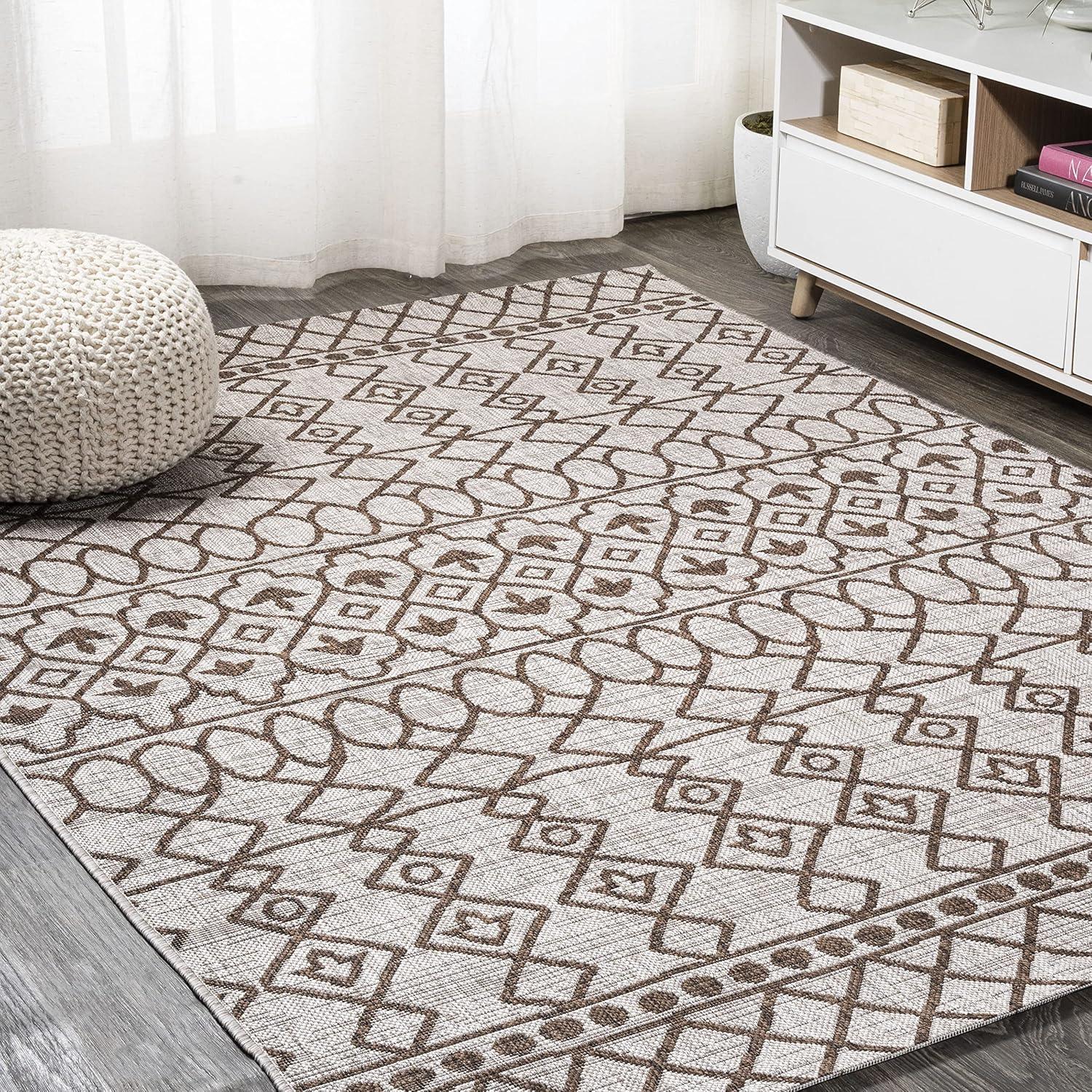 image:imageJONATHAN Y Tribal Bohemian Indoor Outdoor Area Rug 3X5 BlackIvory Kafel for Backyard Patio Porch EasyCleaning High Traffic PetFriendly NonShedding SMB130F3BeigeBrown