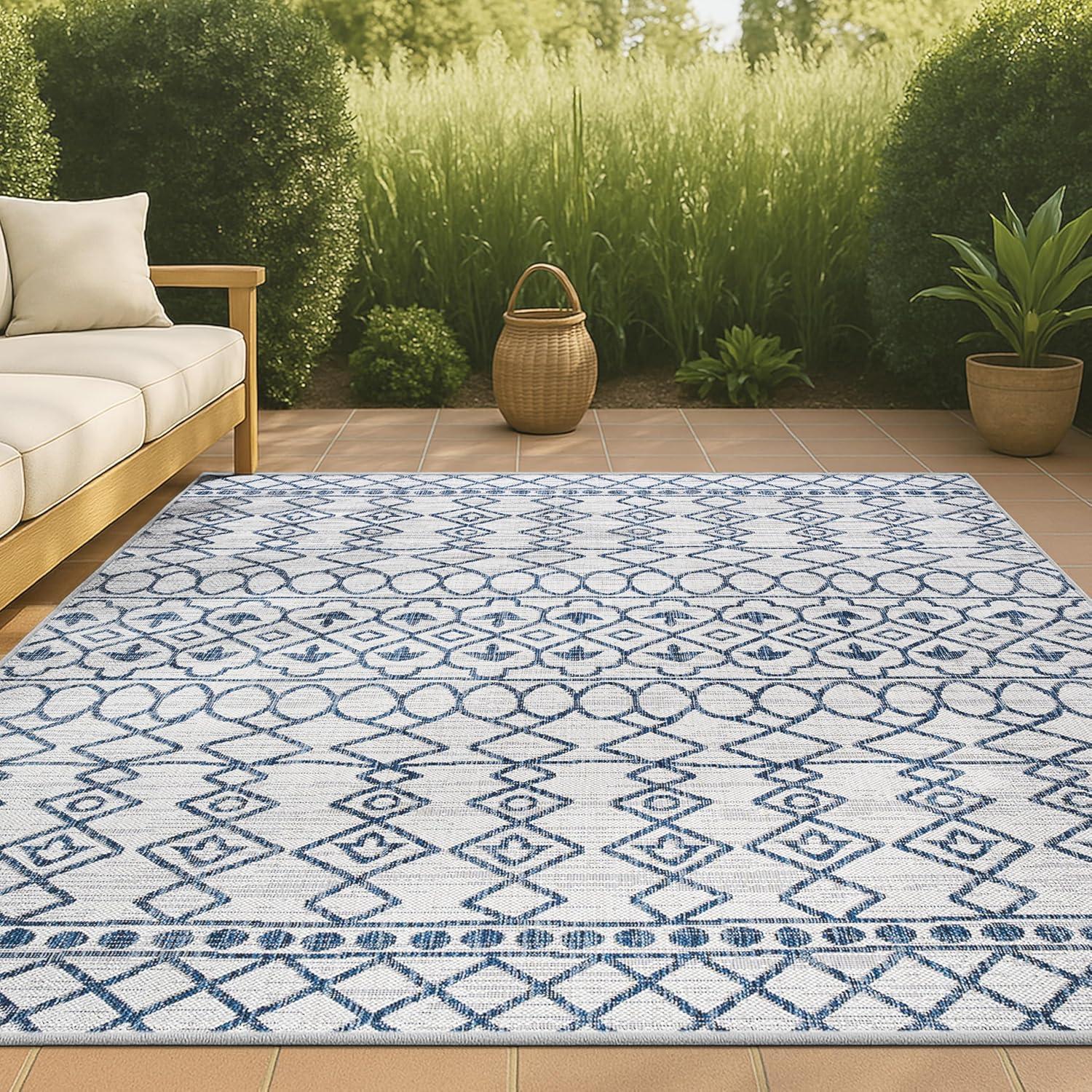 image:imageJONATHAN Y Tribal Bohemian Indoor Outdoor Area Rug 3X5 BlackIvory Kafel for Backyard Patio Porch EasyCleaning High Traffic PetFriendly NonShedding SMB130F3IvoryBlue