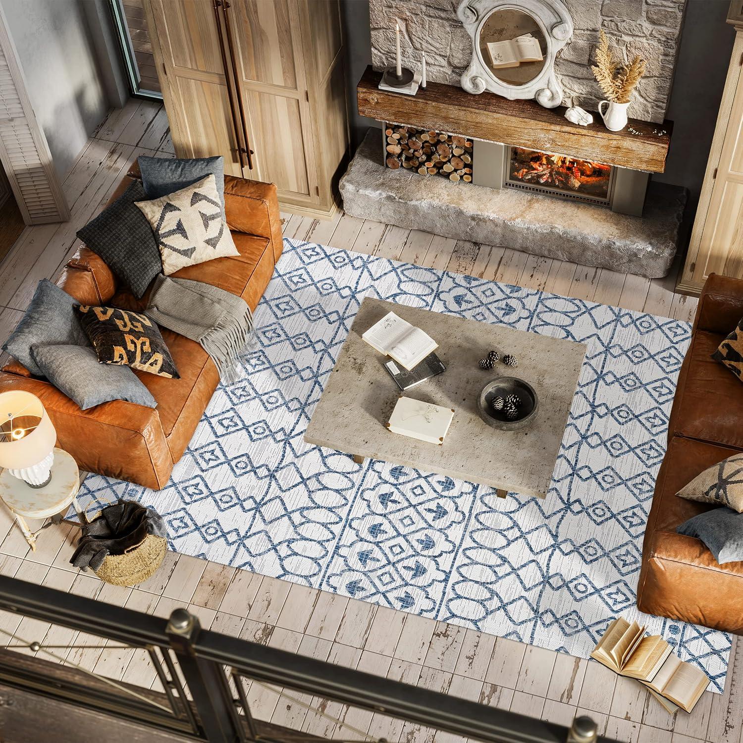 image:imageJONATHAN Y Tribal Bohemian Indoor Outdoor Area Rug 3X5 BlackIvory Kafel for Backyard Patio Porch EasyCleaning High Traffic PetFriendly NonShedding SMB130F3IvoryBlue