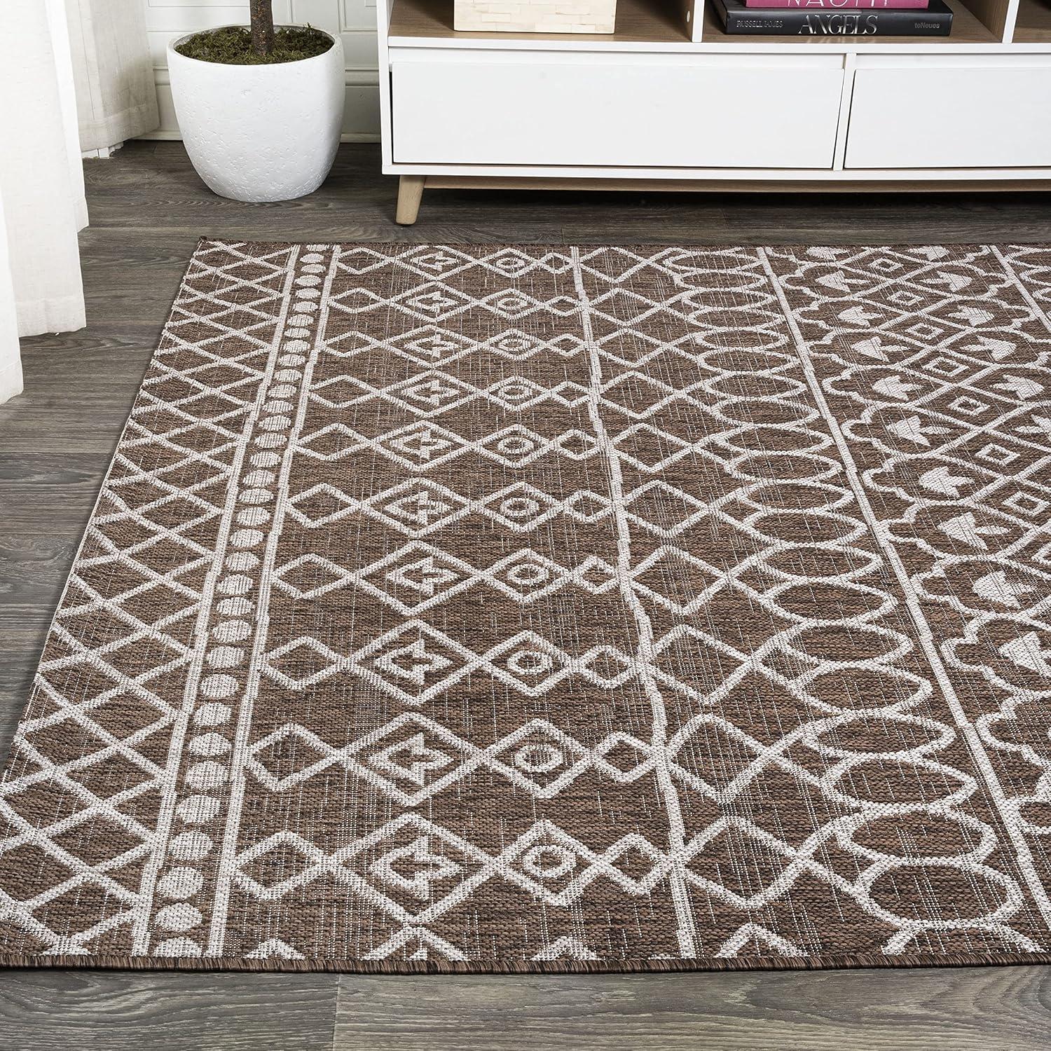 image:imageJONATHAN Y Tribal Bohemian Indoor Outdoor Area Rug 3X5 BlackIvory Kafel for Backyard Patio Porch EasyCleaning High Traffic PetFriendly NonShedding SMB130F3BrownBeige