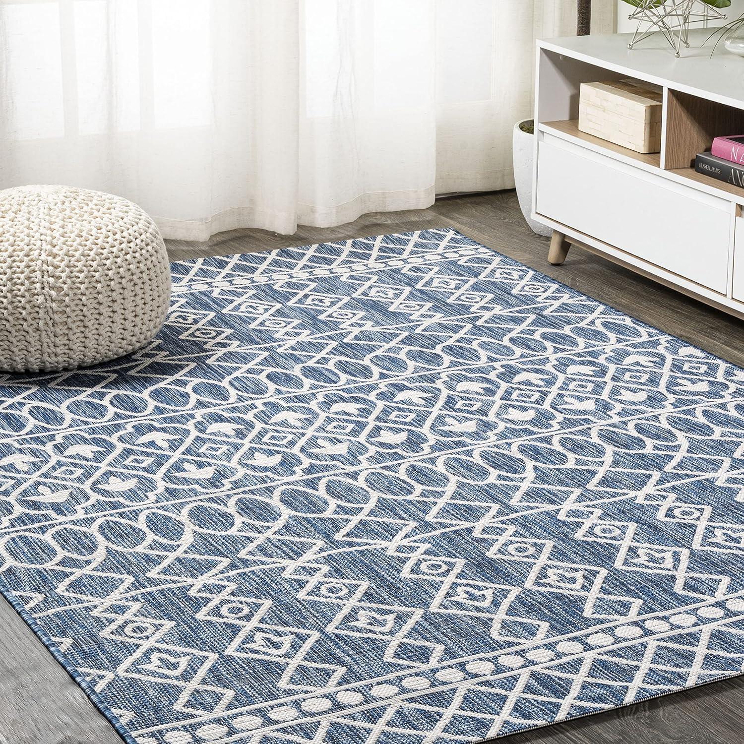 image:imageJONATHAN Y Tribal Bohemian Indoor Outdoor Area Rug 3X5 BlackIvory Kafel for Backyard Patio Porch EasyCleaning High Traffic PetFriendly NonShedding SMB130F3BlueIvory