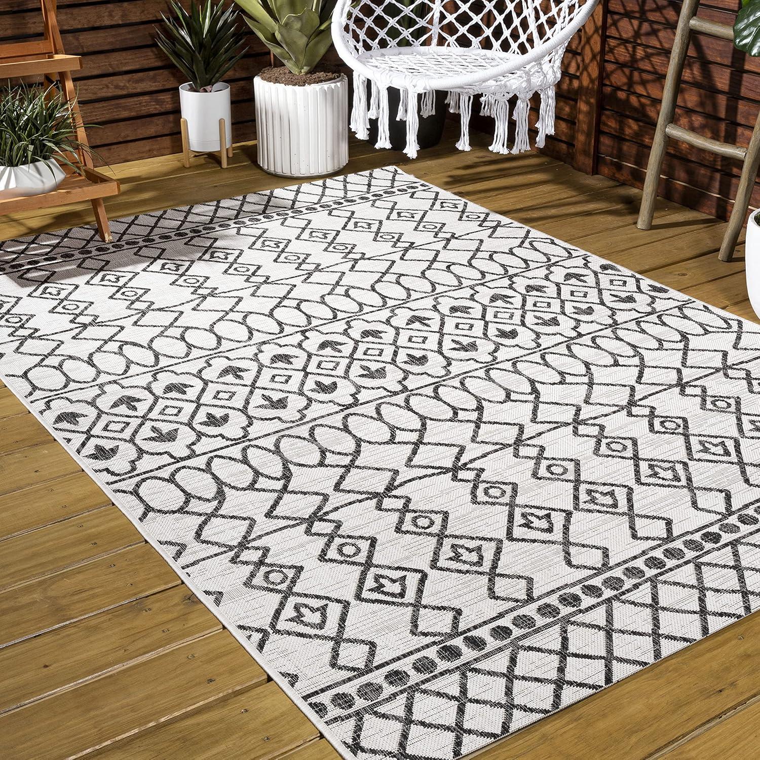 image:imageJONATHAN Y Tribal Bohemian Indoor Outdoor Area Rug 3X5 BlackIvory Kafel for Backyard Patio Porch EasyCleaning High Traffic PetFriendly NonShedding SMB130F3IvoryBlack