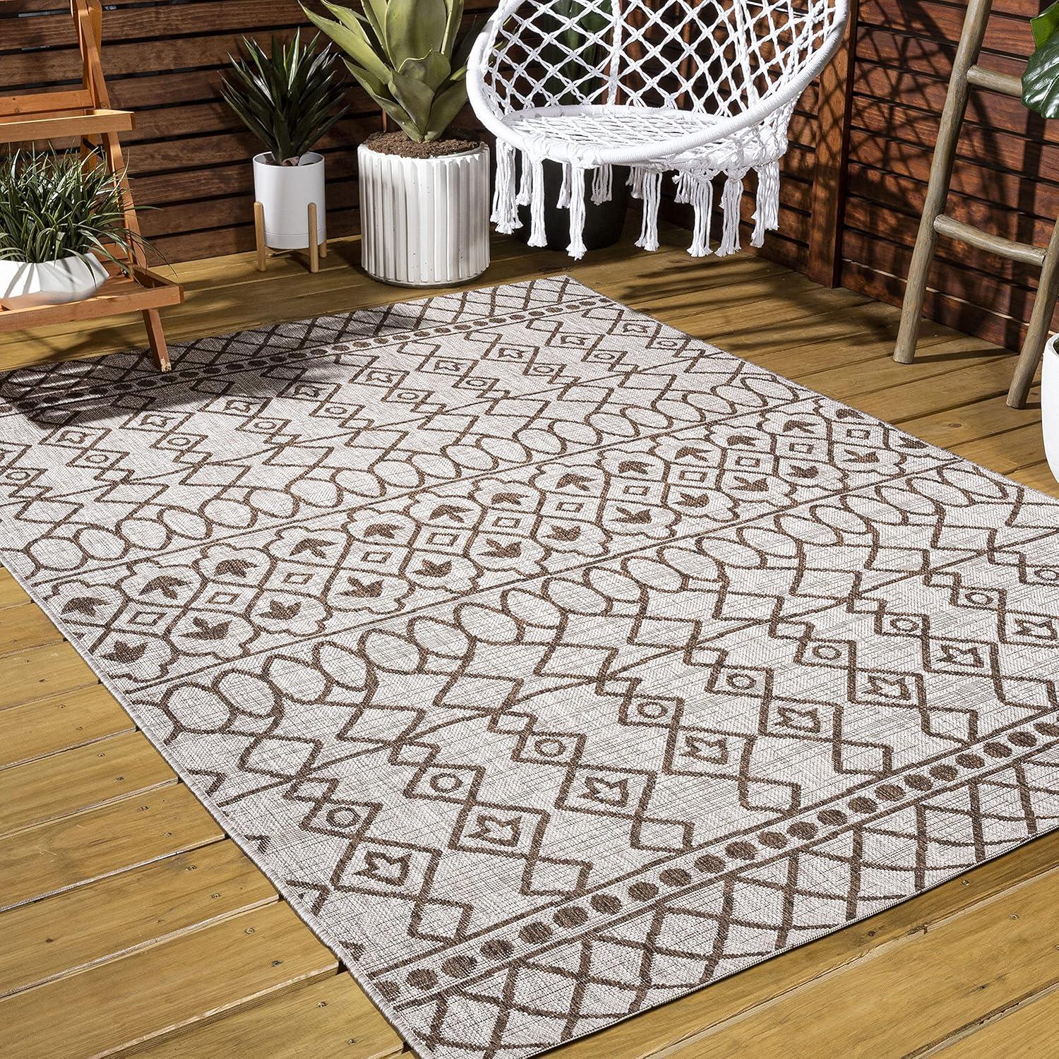 image:imageJONATHAN Y Tribal Bohemian Indoor Outdoor Area Rug 3X5 BlackIvory Kafel for Backyard Patio Porch EasyCleaning High Traffic PetFriendly NonShedding SMB130F3BeigeBrown