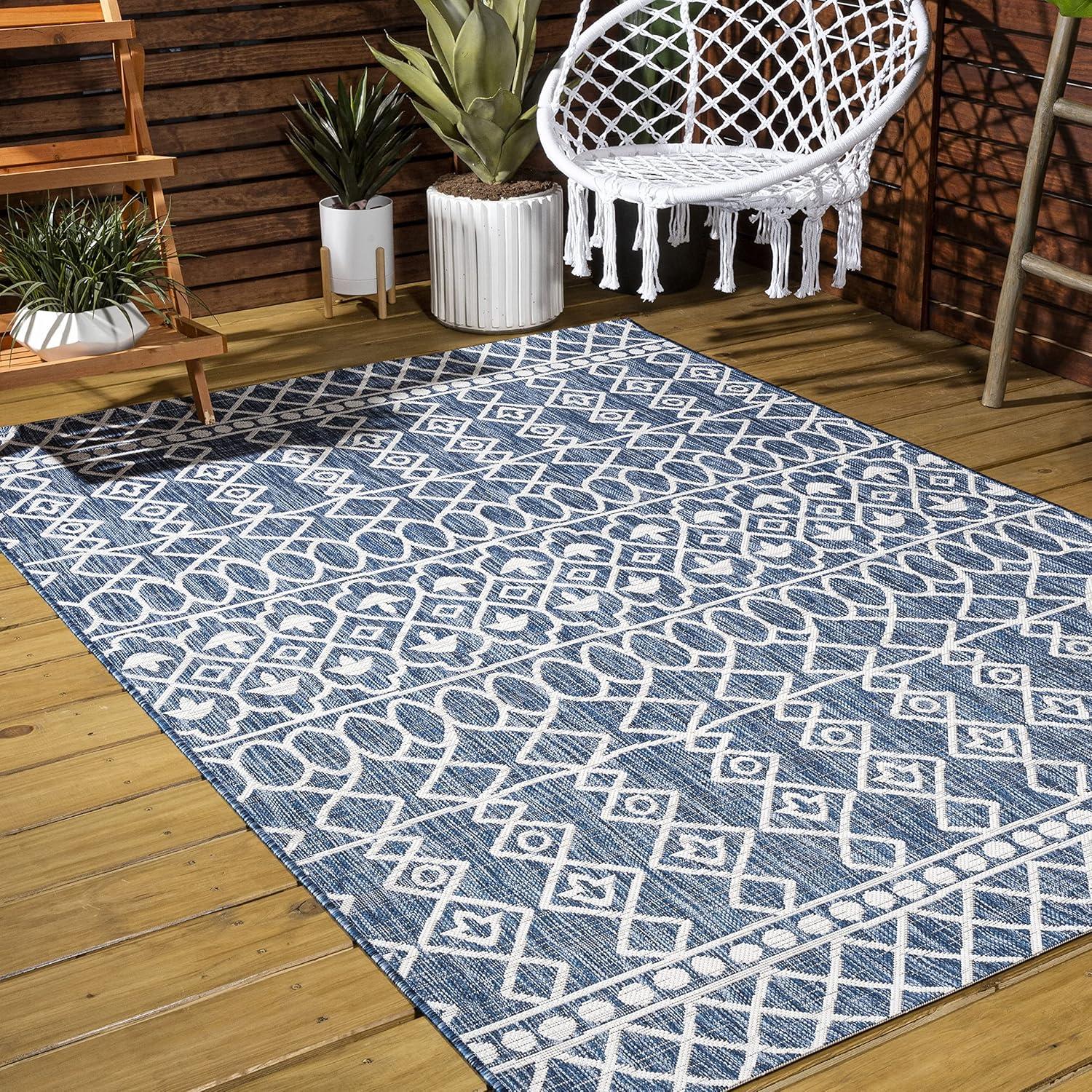 image:imageJONATHAN Y Tribal Bohemian Indoor Outdoor Area Rug 3X5 BlackIvory Kafel for Backyard Patio Porch EasyCleaning High Traffic PetFriendly NonShedding SMB130F3BlueIvory