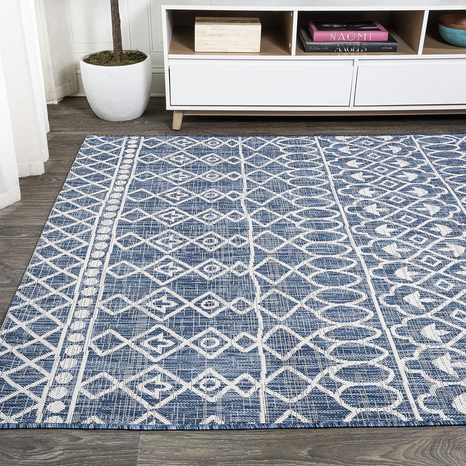image:imageJONATHAN Y Tribal Bohemian Indoor Outdoor Area Rug 3X5 BlackIvory Kafel for Backyard Patio Porch EasyCleaning High Traffic PetFriendly NonShedding SMB130F3BlueIvory