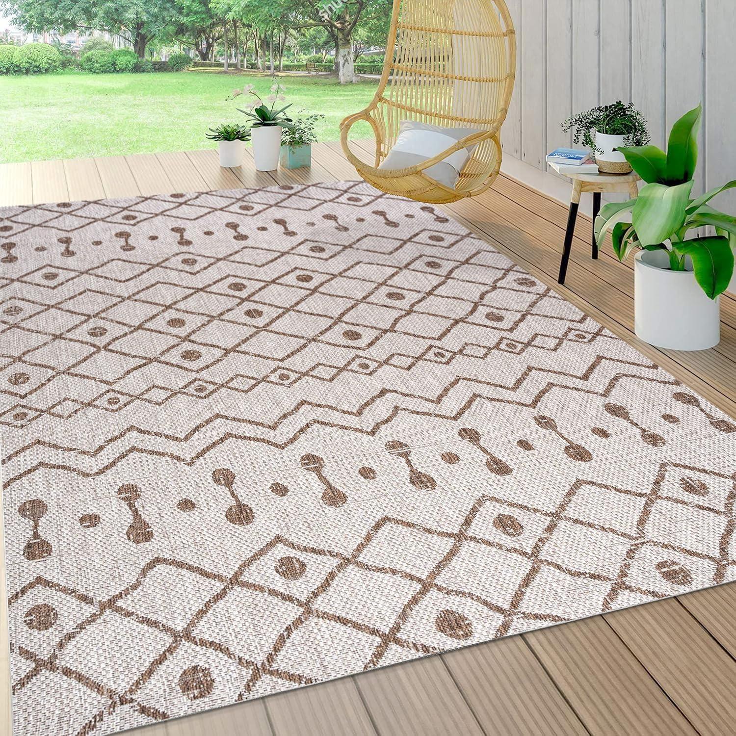 image:imageJONATHAN Y Tribal Bohemian Indoor Outdoor Area Rug 3X5 BrownBeige Nokat for Backyard Patio Porch EasyCleaning High Traffic PetFriendly NonShedding SMB131B3BeigeBrown