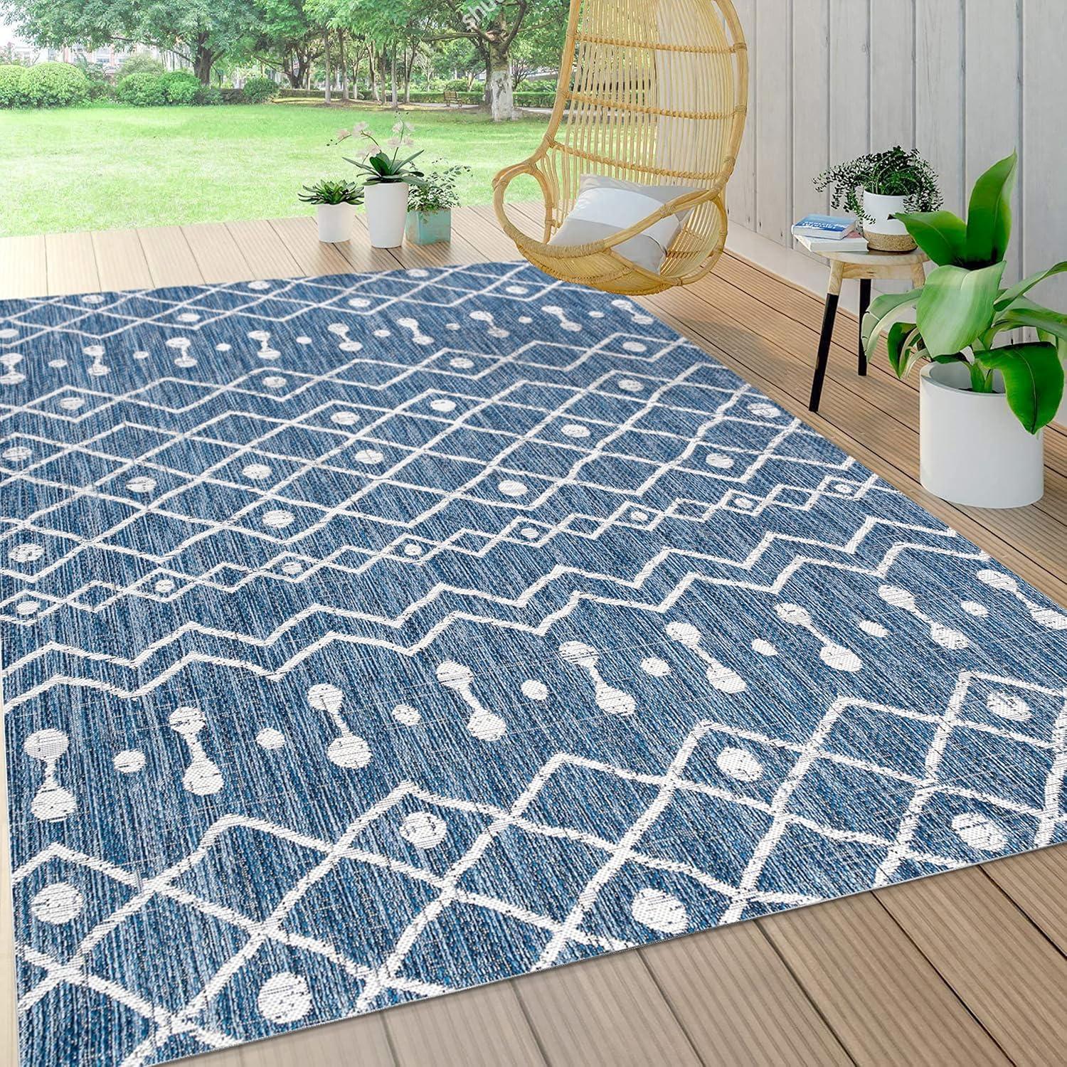image:imageJONATHAN Y Tribal Bohemian Indoor Outdoor Area Rug 3X5 BrownBeige Nokat for Backyard Patio Porch EasyCleaning High Traffic PetFriendly NonShedding SMB131B3BlueIvory