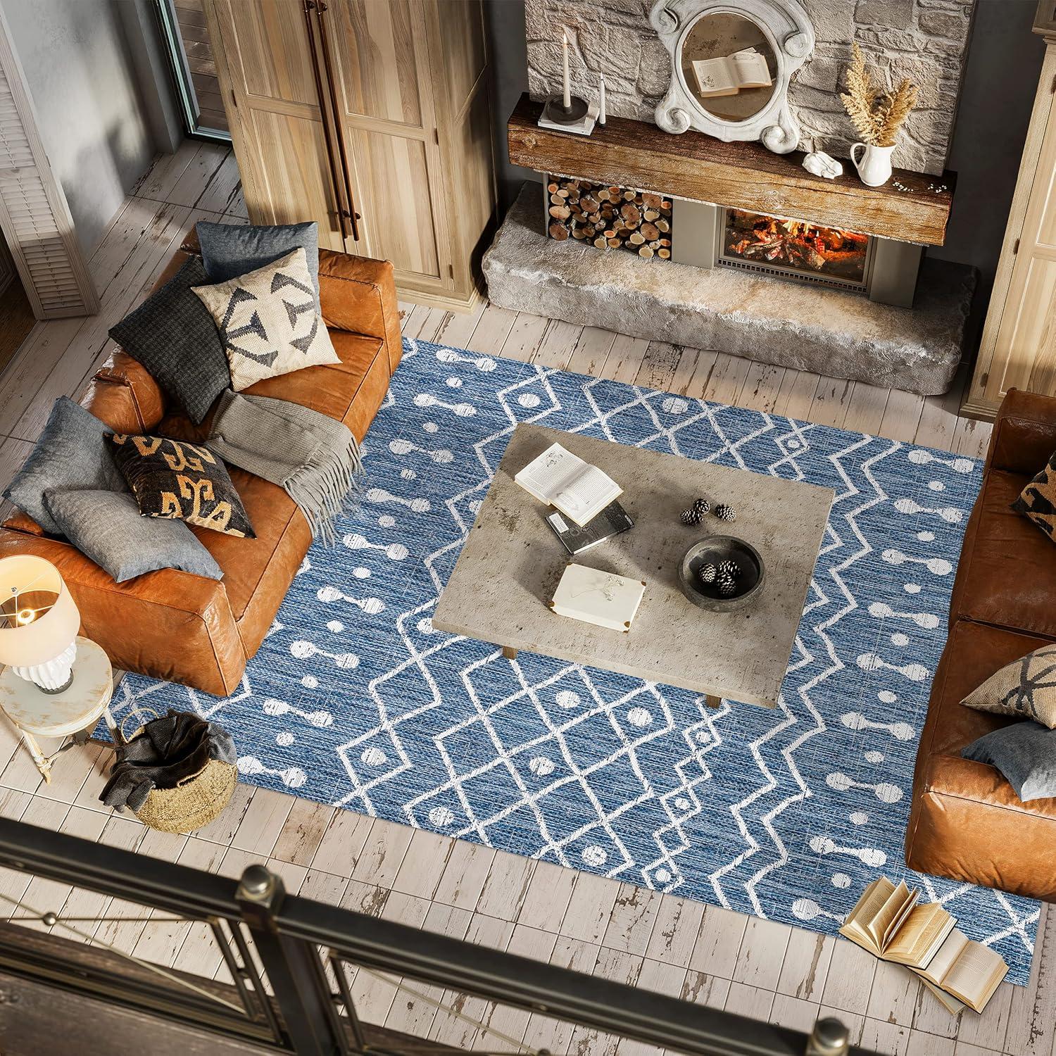 image:imageJONATHAN Y Tribal Bohemian Indoor Outdoor Area Rug 3X5 BrownBeige Nokat for Backyard Patio Porch EasyCleaning High Traffic PetFriendly NonShedding SMB131B3BlueIvory