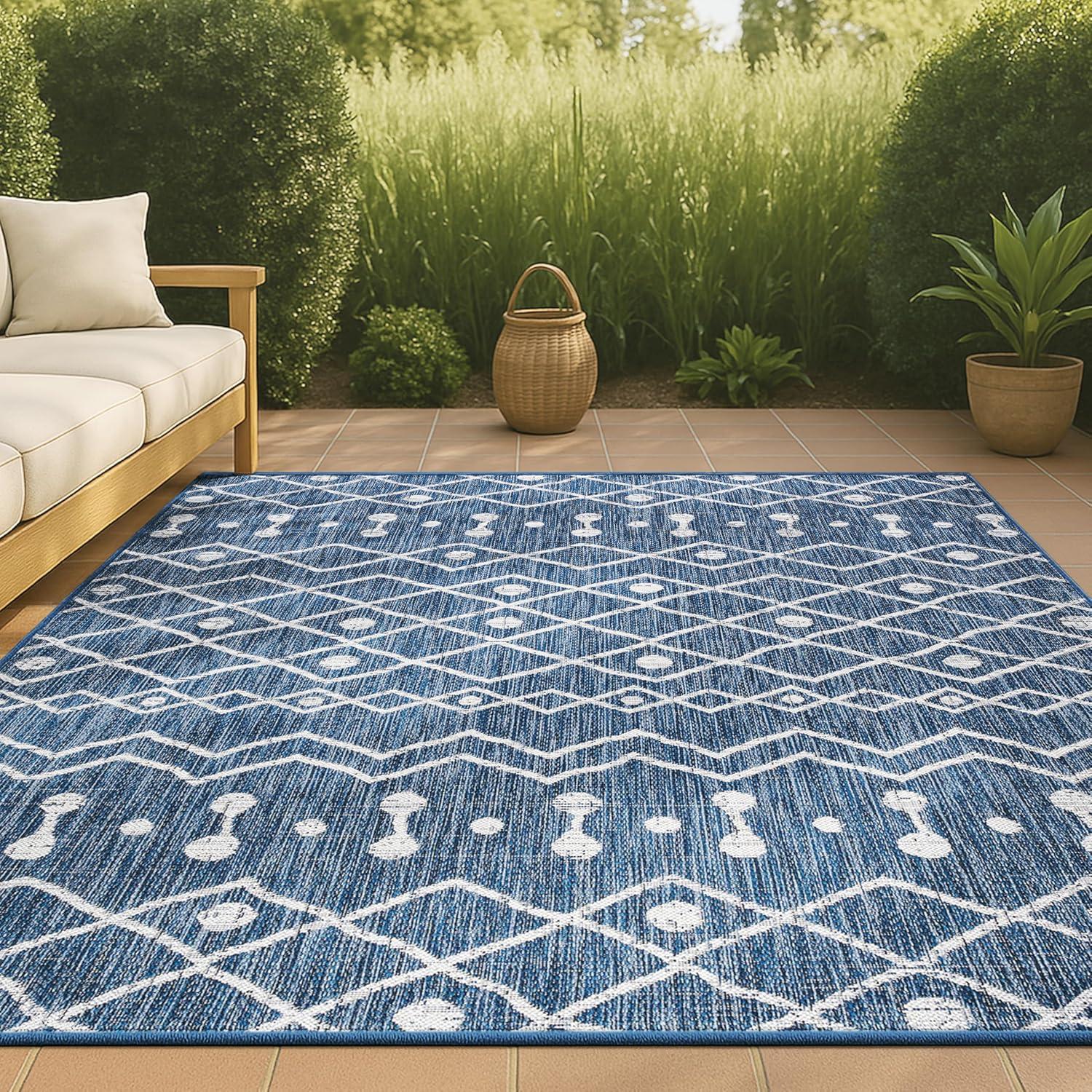 image:imageJONATHAN Y Tribal Bohemian Indoor Outdoor Area Rug 3X5 BrownBeige Nokat for Backyard Patio Porch EasyCleaning High Traffic PetFriendly NonShedding SMB131B3BlueIvory