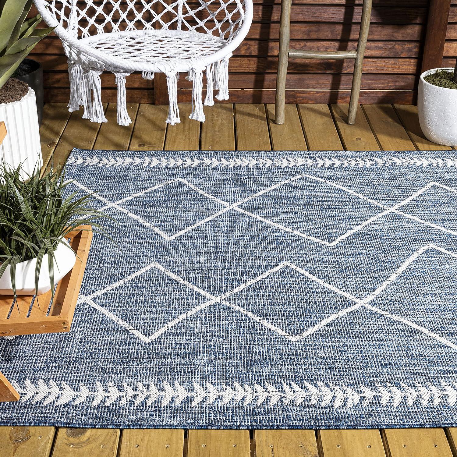 image:imageJONATHAN Y Tribal Diamond Trellis Indoor Outdoor Area Rug 3X5 BlackIvory Derya for Backyard Patio Porch EasyCleaning High Traffic PetFriendly NonShedding SMB129E3BlueIvory