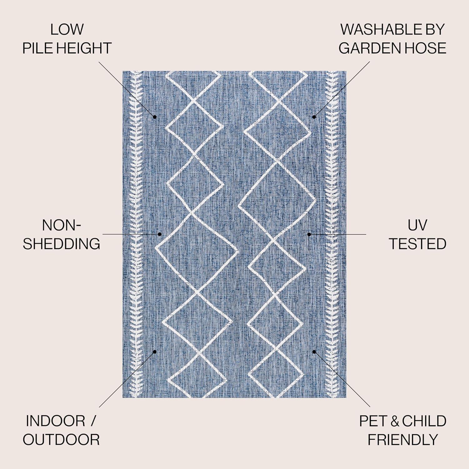 image:imageJONATHAN Y Tribal Diamond Trellis Indoor Outdoor Area Rug 3X5 BlackIvory Derya for Backyard Patio Porch EasyCleaning High Traffic PetFriendly NonShedding SMB129E3BlueIvory