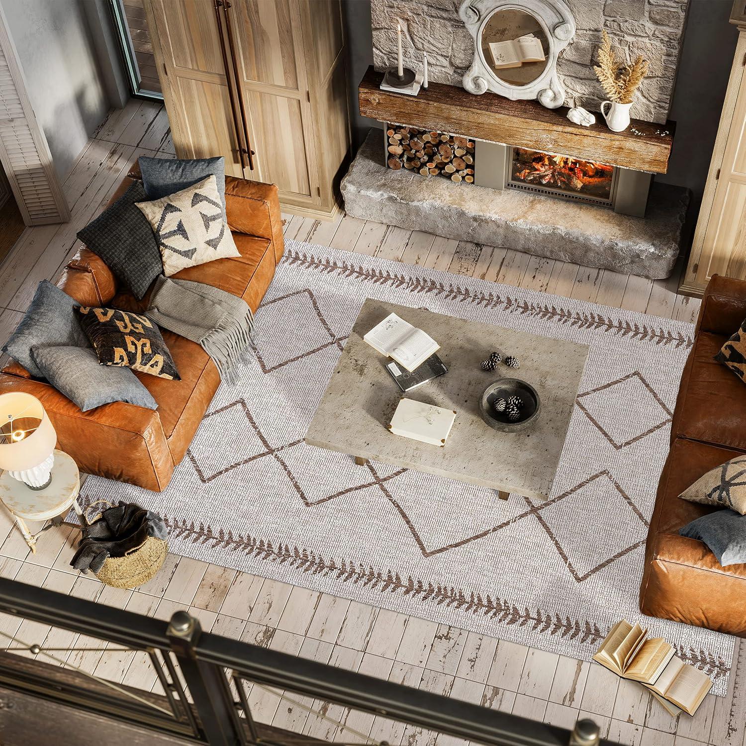 image:imageJONATHAN Y Tribal Diamond Trellis Indoor Outdoor Area Rug 3X5 BlackIvory Derya for Backyard Patio Porch EasyCleaning High Traffic PetFriendly NonShedding SMB129E3BeigeBrown