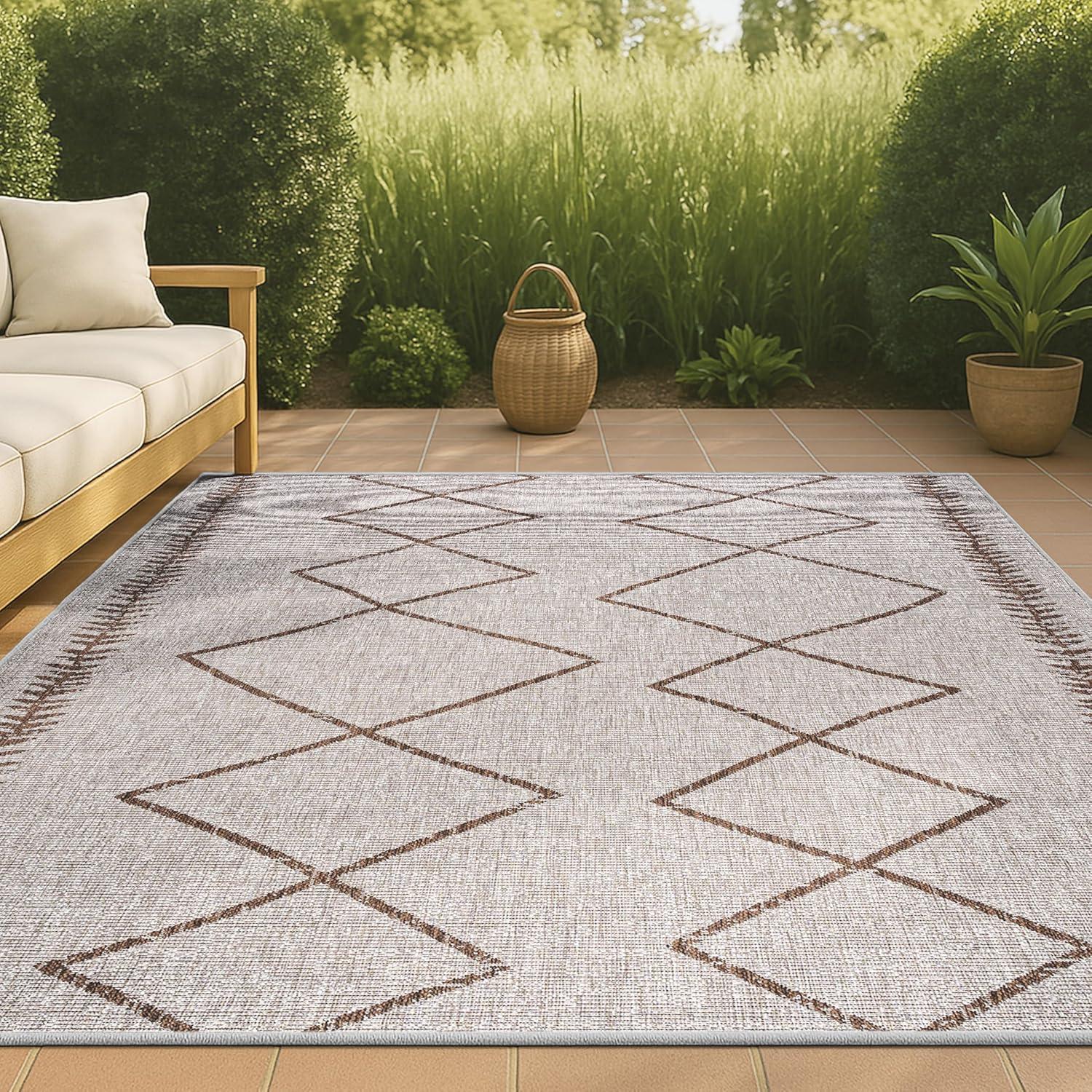 image:imageJONATHAN Y Tribal Diamond Trellis Indoor Outdoor Area Rug 3X5 BlackIvory Derya for Backyard Patio Porch EasyCleaning High Traffic PetFriendly NonShedding SMB129E3BeigeBrown