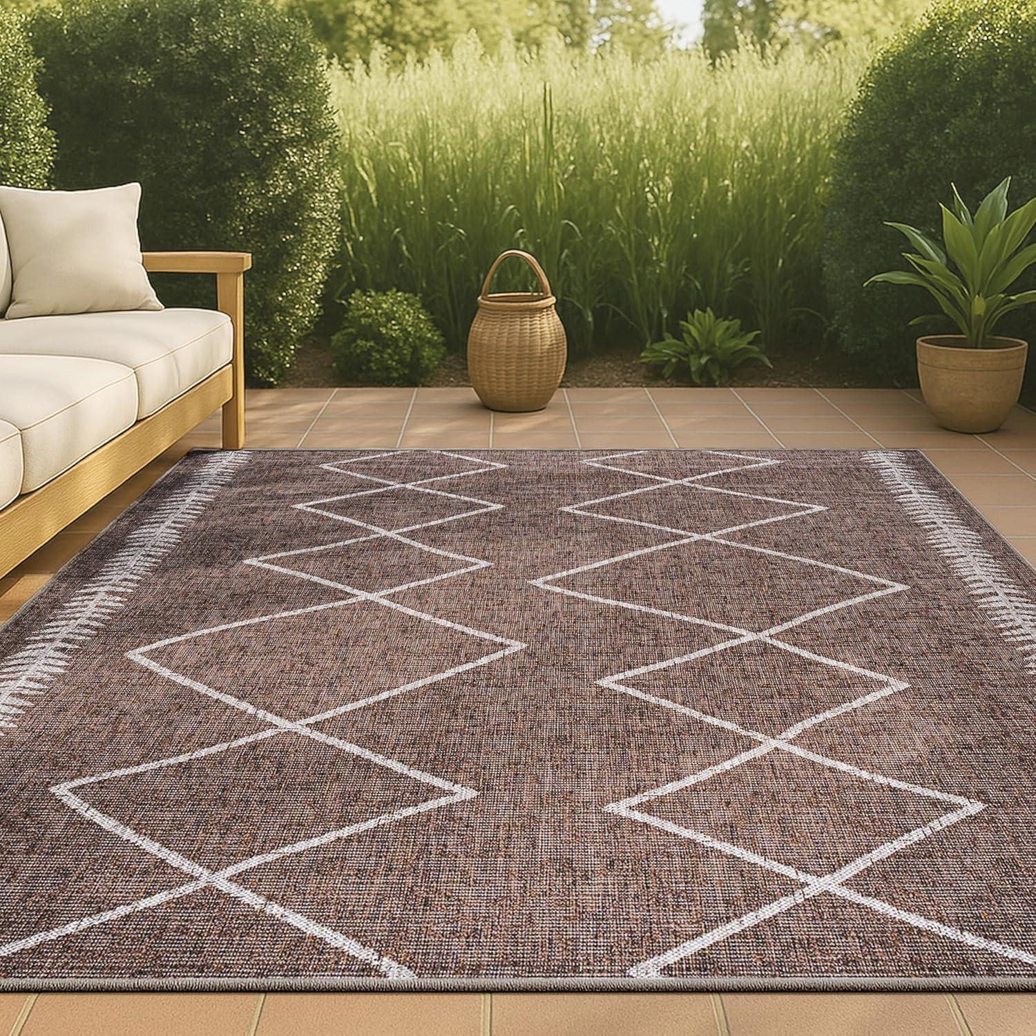 image:imageJONATHAN Y Tribal Diamond Trellis Indoor Outdoor Area Rug 3X5 BlackIvory Derya for Backyard Patio Porch EasyCleaning High Traffic PetFriendly NonShedding SMB129E3BrownBeige
