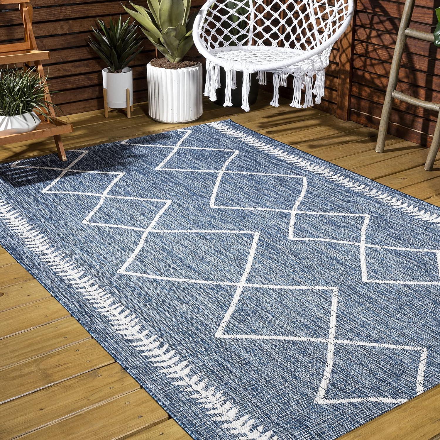 image:imageJONATHAN Y Tribal Diamond Trellis Indoor Outdoor Area Rug 3X5 BlackIvory Derya for Backyard Patio Porch EasyCleaning High Traffic PetFriendly NonShedding SMB129E3BlueIvory