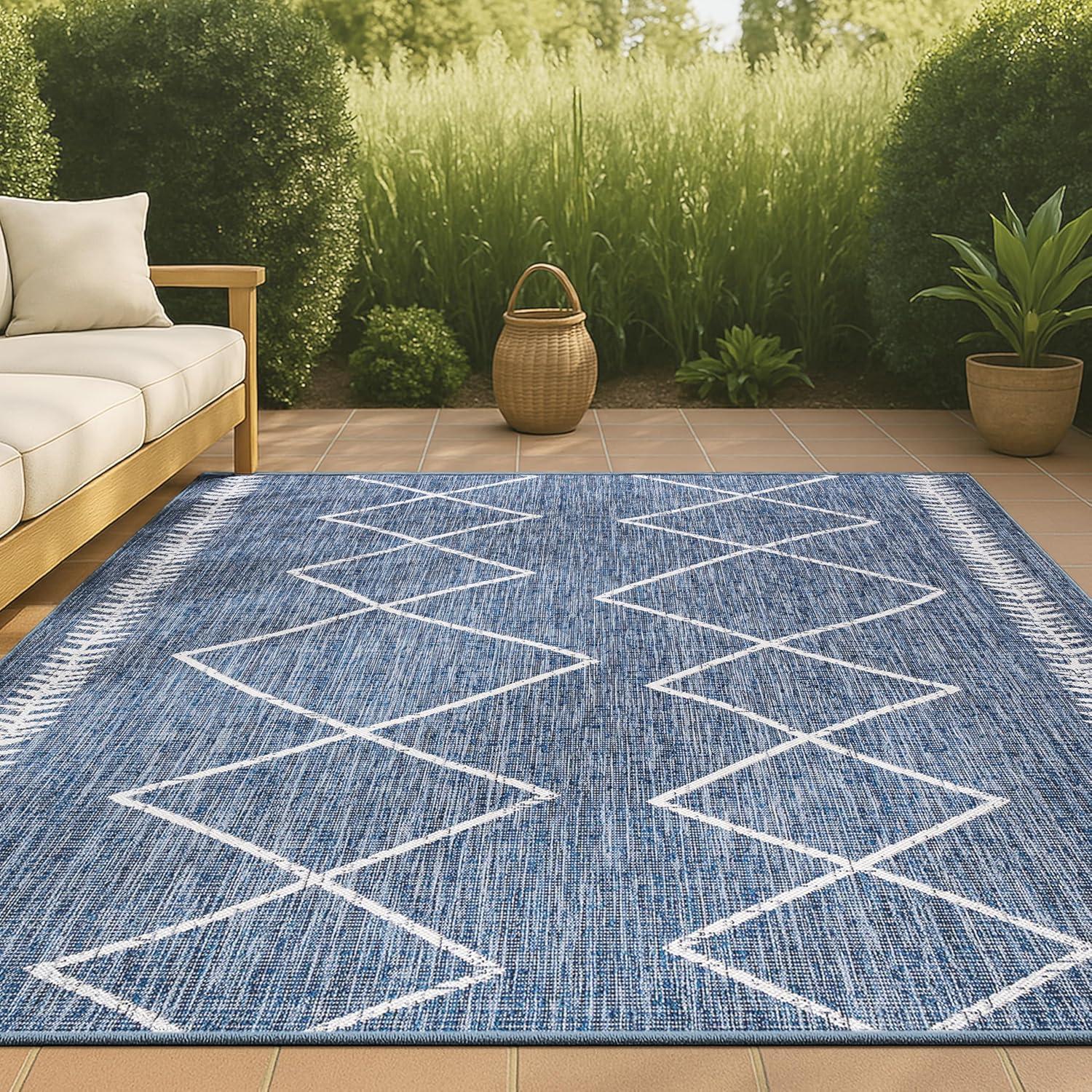 image:imageJONATHAN Y Tribal Diamond Trellis Indoor Outdoor Area Rug 3X5 BlackIvory Derya for Backyard Patio Porch EasyCleaning High Traffic PetFriendly NonShedding SMB129E3BlueIvory