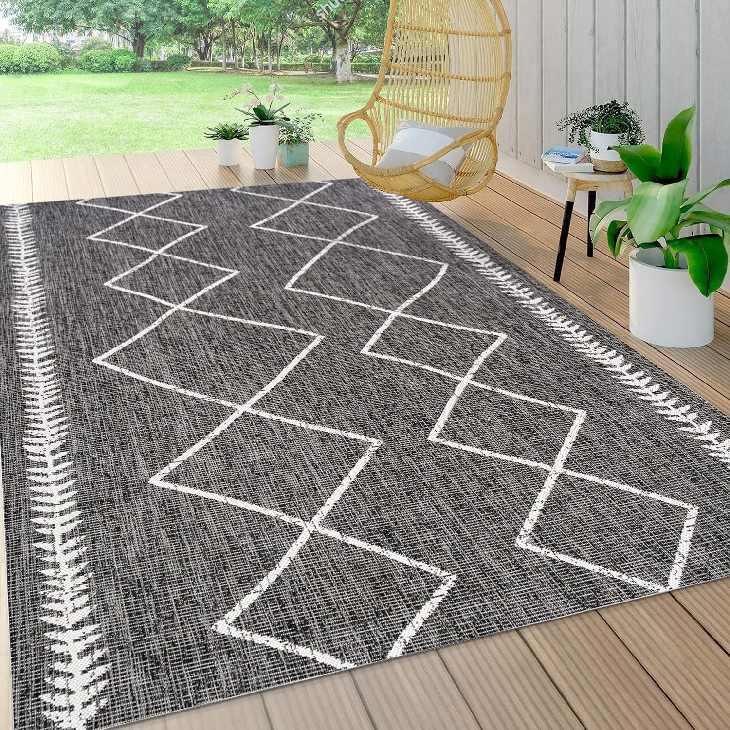 image:imageJONATHAN Y Tribal Diamond Trellis Indoor Outdoor Area Rug 3X5 BlackIvory Derya for Backyard Patio Porch EasyCleaning High Traffic PetFriendly NonShedding SMB129E3BlackIvory