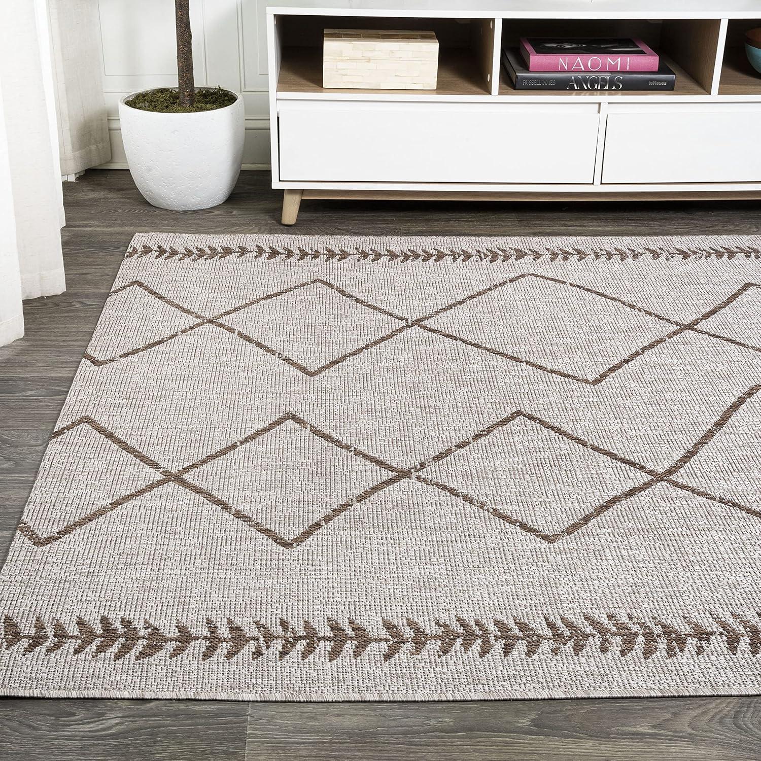 image:imageJONATHAN Y Tribal Diamond Trellis Indoor Outdoor Area Rug 3X5 BlackIvory Derya for Backyard Patio Porch EasyCleaning High Traffic PetFriendly NonShedding SMB129E3BeigeBrown