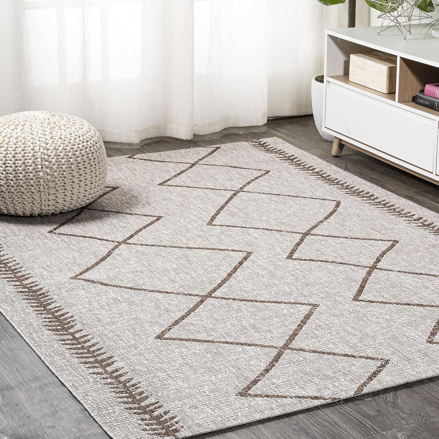 image:imageJONATHAN Y Tribal Diamond Trellis Indoor Outdoor Area Rug 3X5 BlackIvory Derya for Backyard Patio Porch EasyCleaning High Traffic PetFriendly NonShedding SMB129E3BeigeBrown