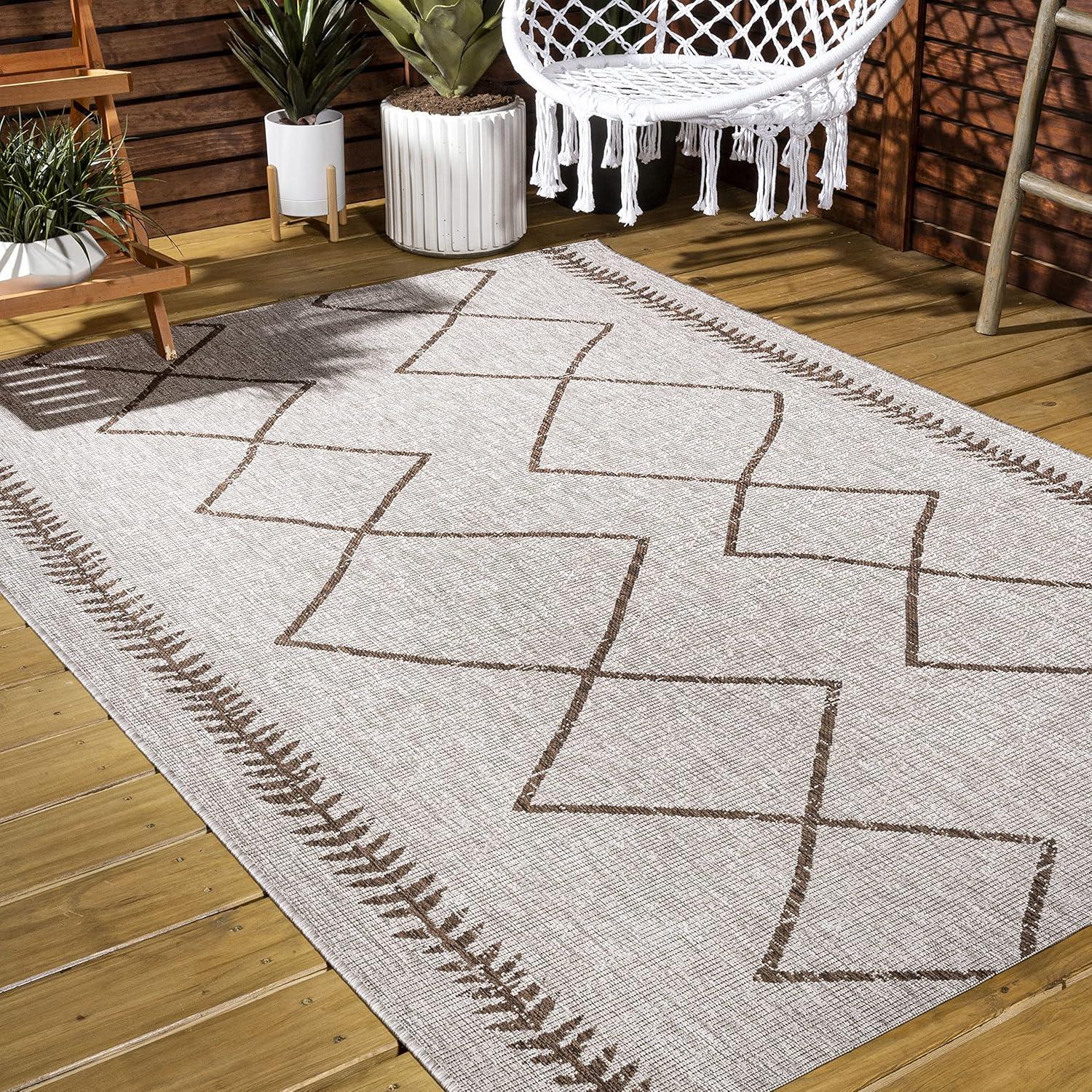 image:imageJONATHAN Y Tribal Diamond Trellis Indoor Outdoor Area Rug 3X5 BlackIvory Derya for Backyard Patio Porch EasyCleaning High Traffic PetFriendly NonShedding SMB129E3BeigeBrown