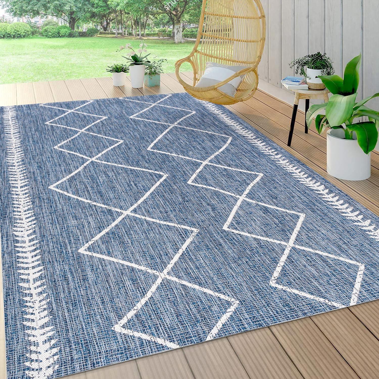 image:imageJONATHAN Y Tribal Diamond Trellis Indoor Outdoor Area Rug 3X5 BlackIvory Derya for Backyard Patio Porch EasyCleaning High Traffic PetFriendly NonShedding SMB129E3BlueIvory