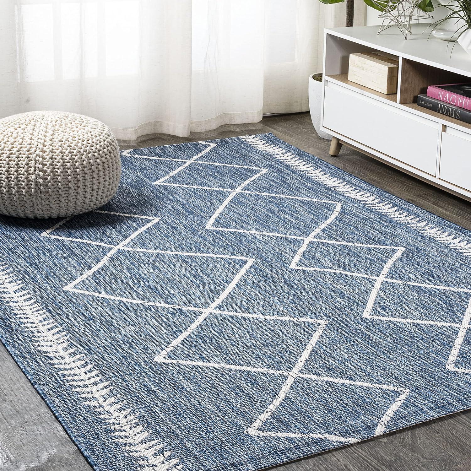 image:imageJONATHAN Y Tribal Diamond Trellis Indoor Outdoor Area Rug 3X5 BlackIvory Derya for Backyard Patio Porch EasyCleaning High Traffic PetFriendly NonShedding SMB129E3BlueIvory