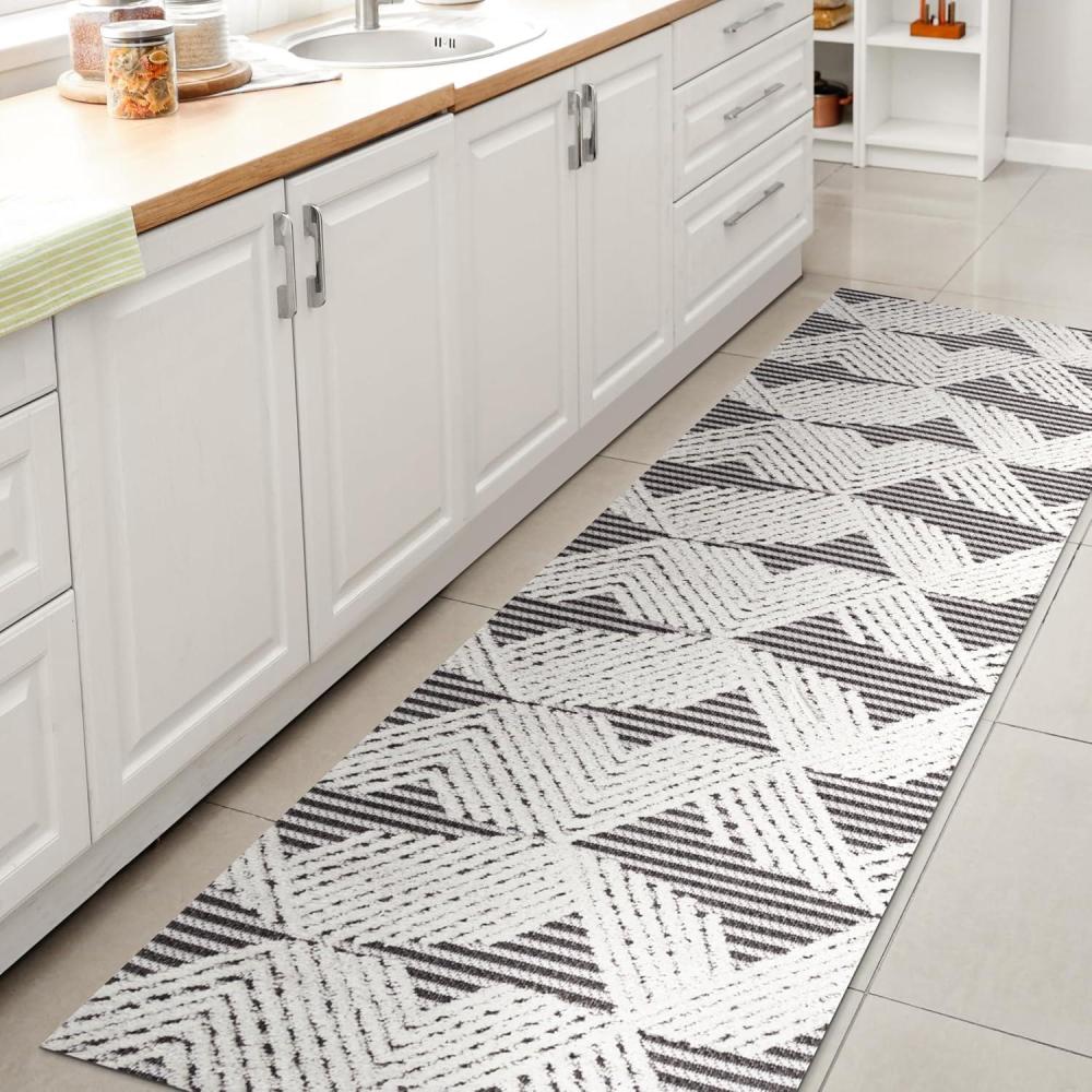 image:imageJONATHAN Y Art Deco Geometric Indoor Outdoor Runner Rug 2X8 Beige Jazz HighLow Pile for Backyard Patio Porch EasyCleaning High Traffic PetFriendly NonShedding SBH106B28BlackIvory