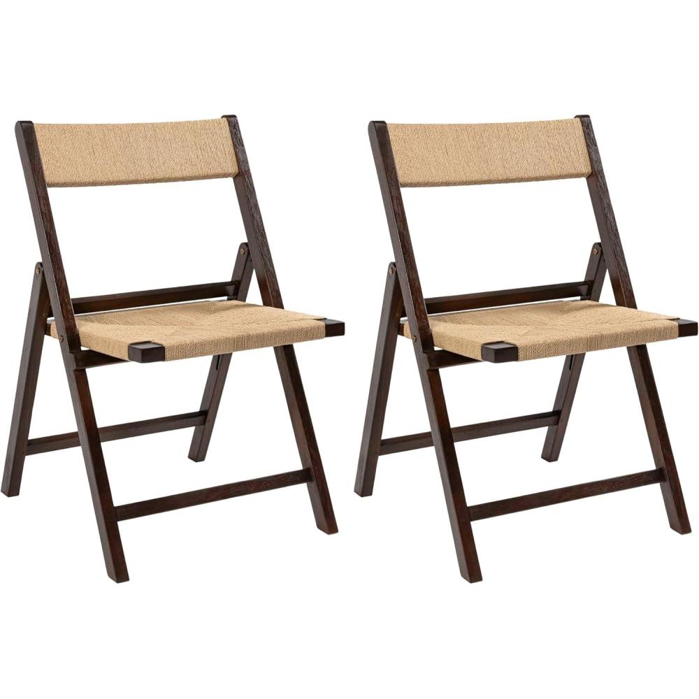 image:imageJONATHAN Y Coastal Modern Woven Seagrass Wood Folding Chair Brown Foldable Accent Dining Side Chair Comfortable Space Saving Seat for Living Room Bedroom Set of 2 FLD1002BSET2Brown