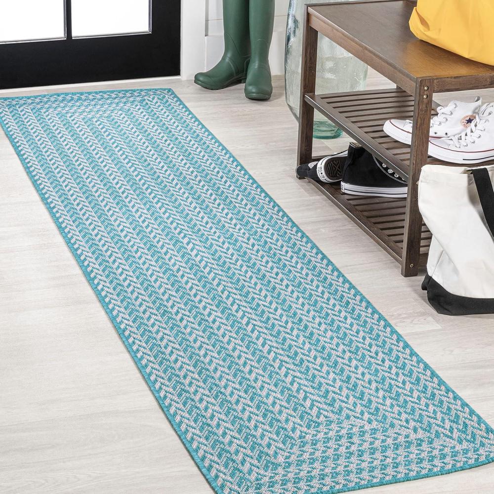 image:imageJONATHAN Y Concentric Squares Indoor Outdoor Area Rug 3X5 BlackLight Gray Chevron Modern for Backyard Patio Porch EasyCleaning High Traffic PetFriendly NonShedding SMB206B3AquaLight Gray