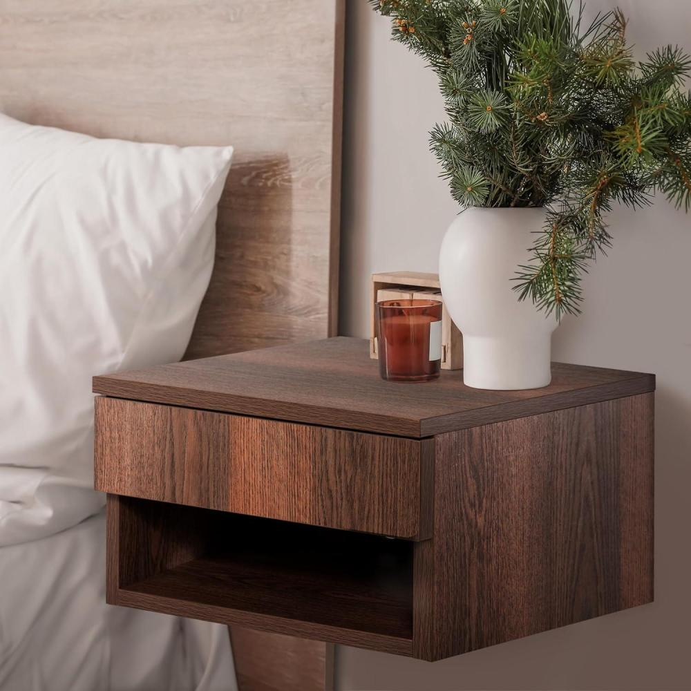 image:imageJONATHAN Y Ettore 1571 MidCentury Modern Floating Wall Mounted Nightstand with SoftClose Drawer and Cable Hole Dark Brown Set of 2 NST2002ASET2Dark Brown