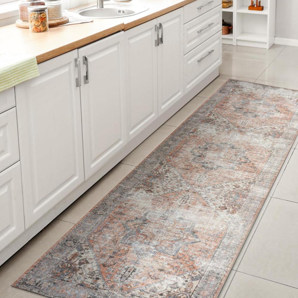 image:imageJONATHAN Y Machine Washable TerraBlue Runner Rug 2X8 ft Armae Distressed Medallion Chenille for Living Room Bedroom Kitchen Office EasyCleaning PetFriendly NonShedding WSH200A28