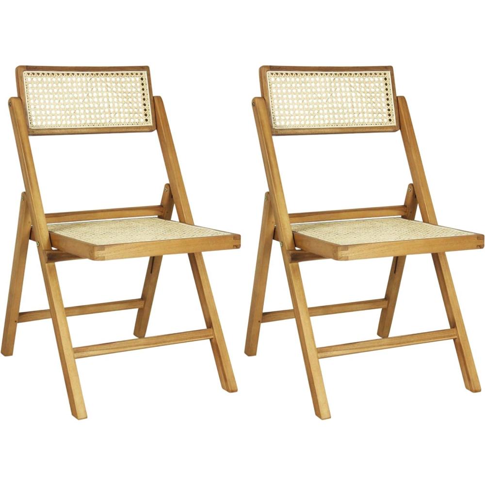 image:imageJONATHAN Y MidCentury Vintage Wood Rattan Folding Chair Foldable Dining Accent Seat for Living Room Set of 2 Black FLD1000CSET2Light Brown