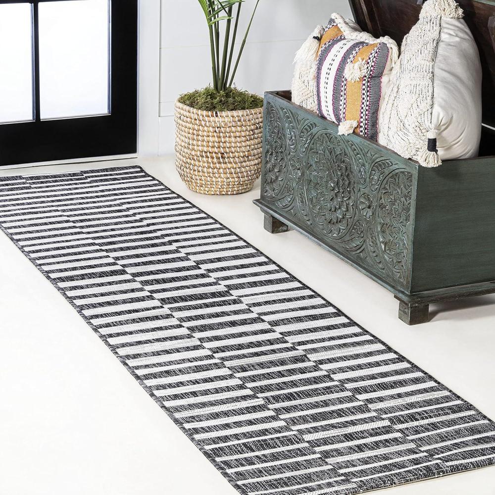image:imageJONATHAN Y Offset Stripe Indoor Outdoor Area Rug 3X5 BlackIvory Sukie Modern for Backyard Patio Porch EasyCleaning High Traffic PetFriendly NonShedding SMB133F3BlackIvory